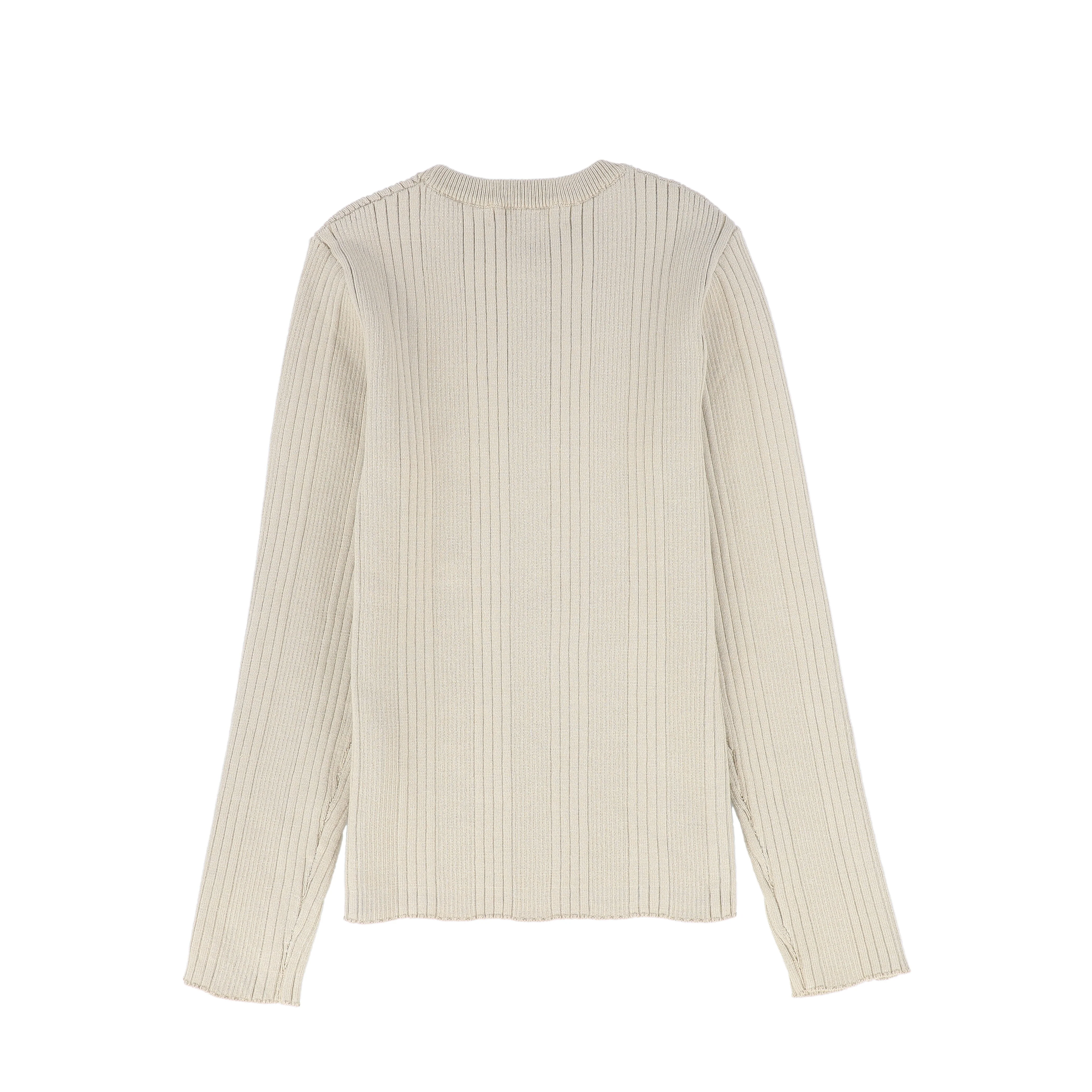 BACE COLLECTION BEIGE RIBBED KNIT EMBROIDERED SWEATER [FINAL SALE] - Image 2