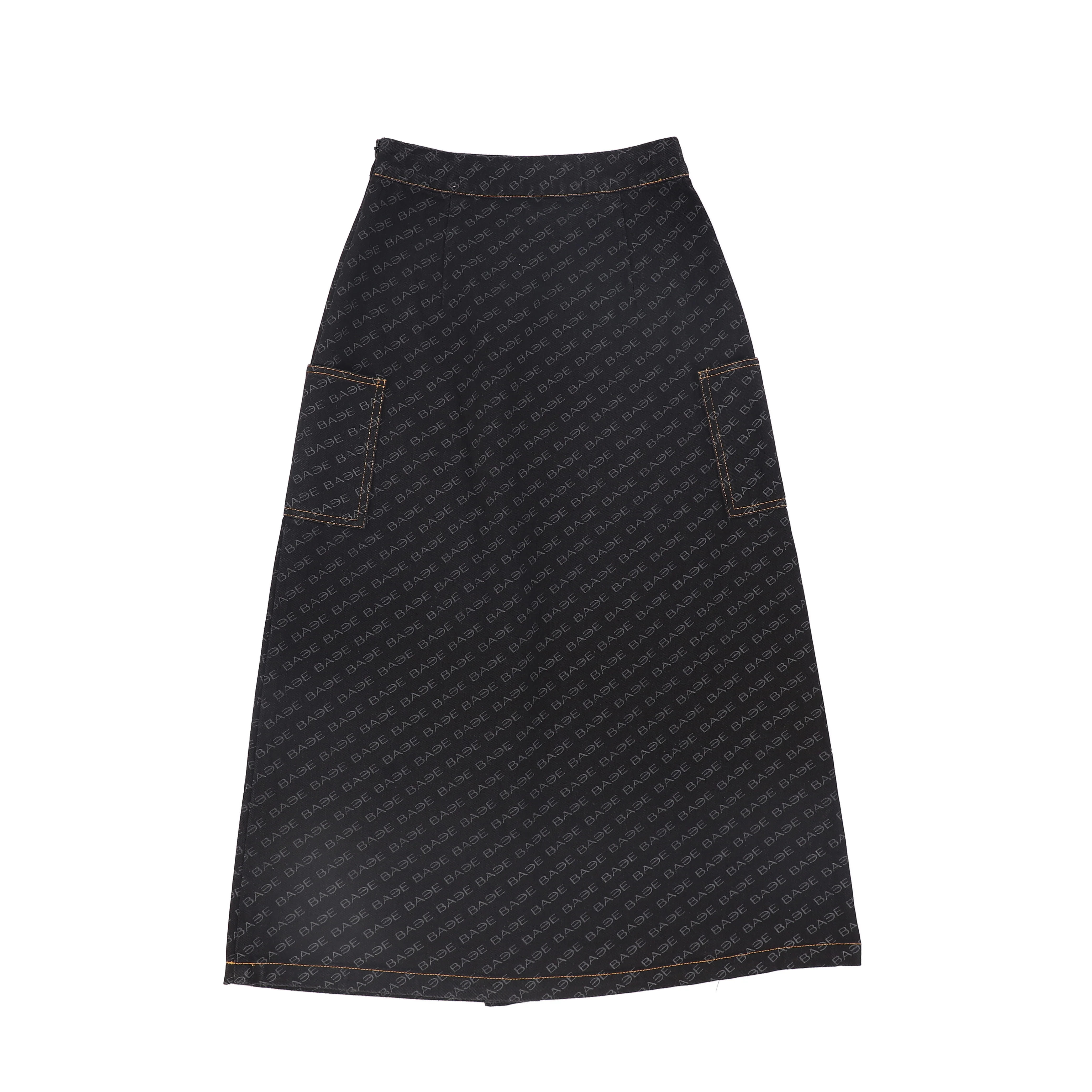 BACE COLLECTION BLACK PRINTED DENIM MAXI SKIRT [FINAL SALE] - Image 2