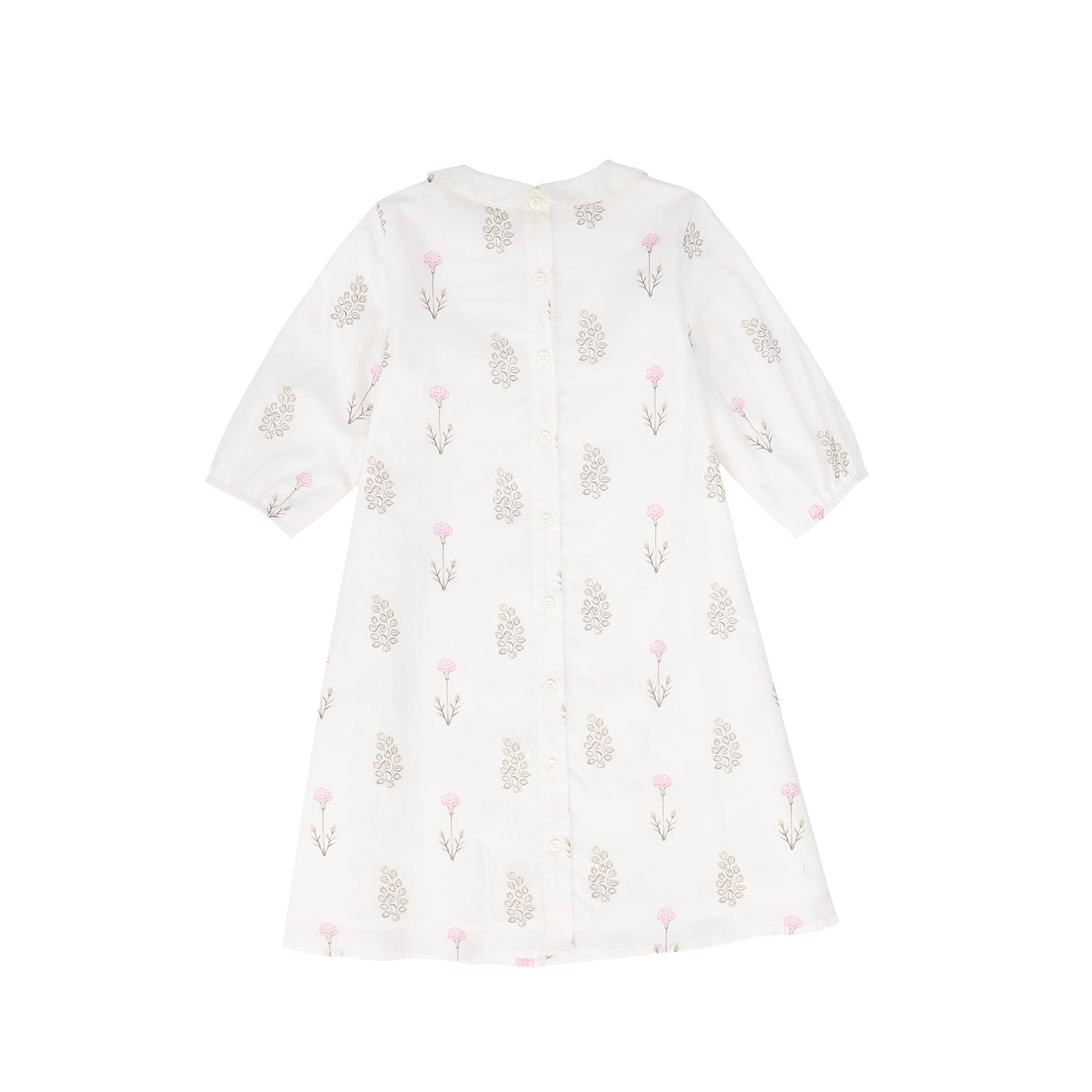 BACE COLLECTION BEIGE FLORAL SCATTERED COLLAR 3/4 SLEEVE DRESS [FINAL SALE] - Image 2