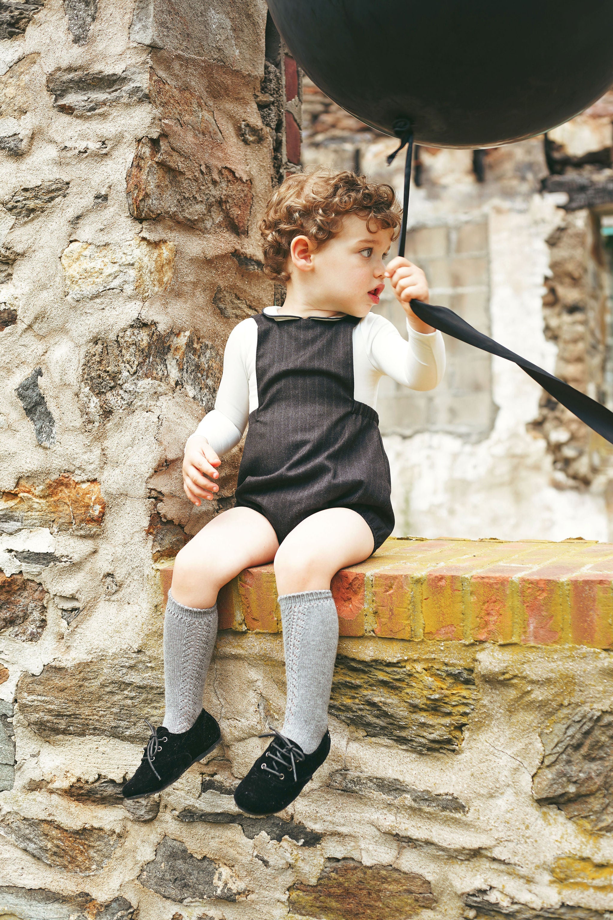 BACE COLLECTION GREY STRIPED WOOL ROMPER SET [FINAL SALE] - Image 2