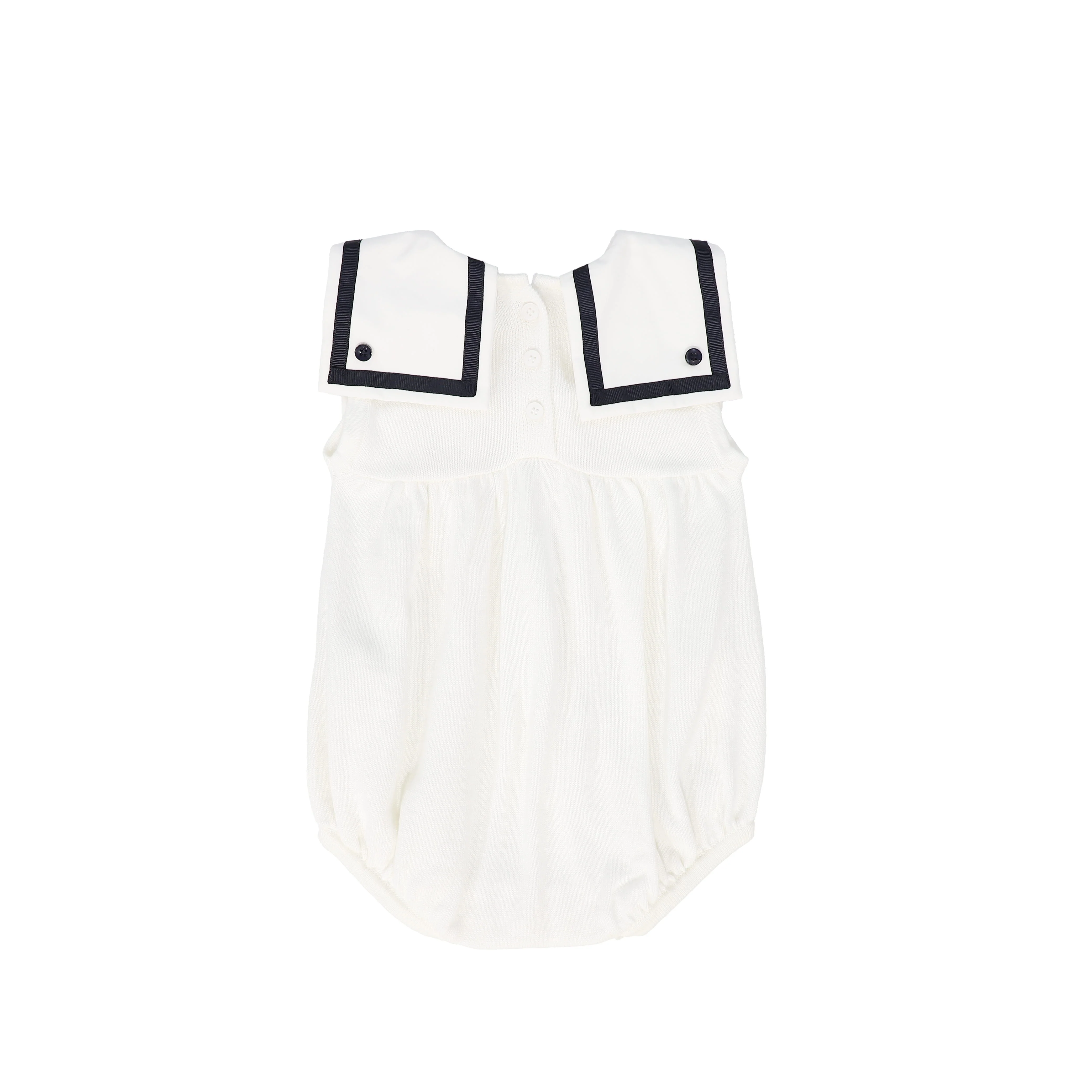 BACE COLLECTION IVORY/NAVY TRIM COLLAR BUTTON ROMPER [FINAL SALE] - Image 2