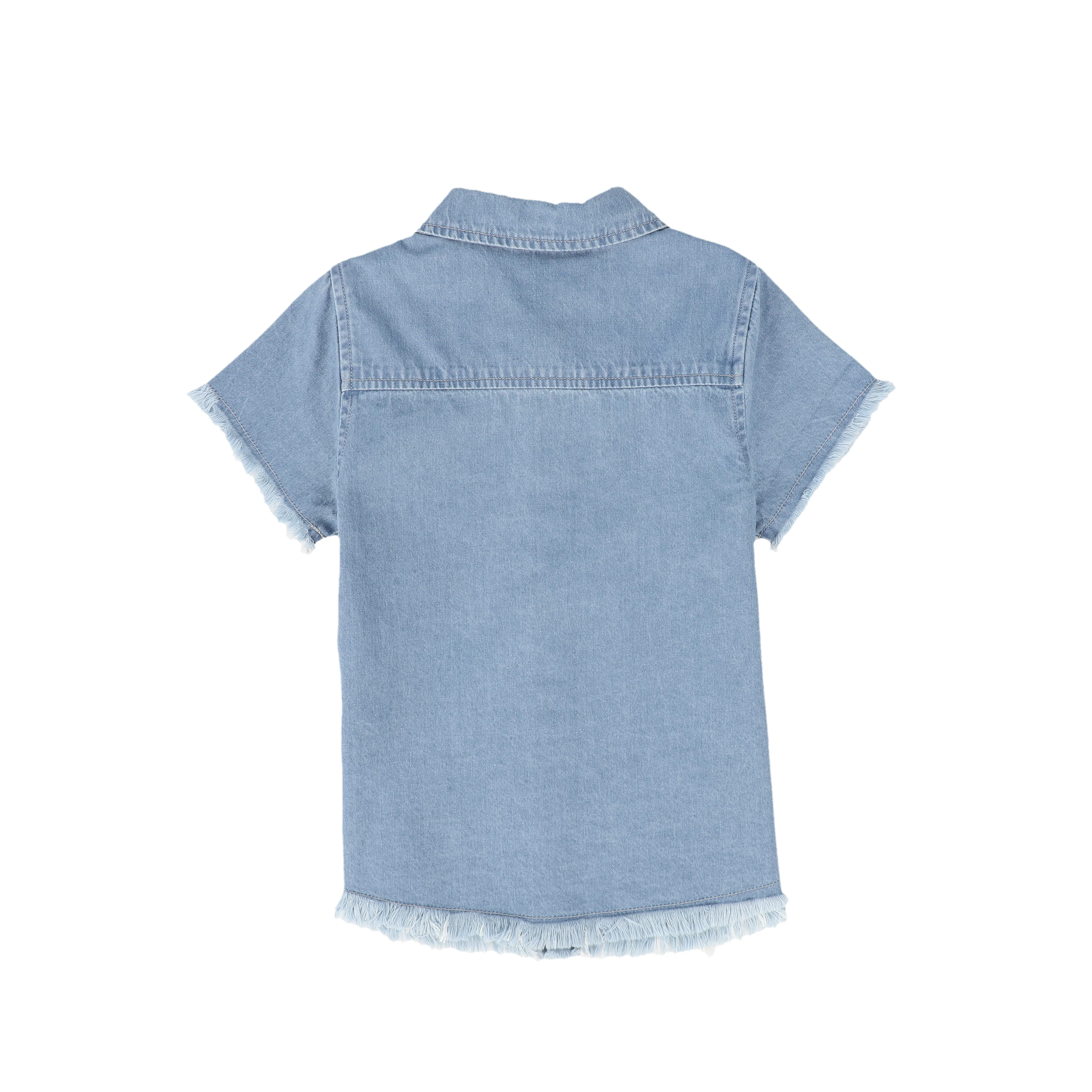 BACE COLLECTION BLUE DENIM FRINGE SHIRT [FINAL SALE] - Image 2