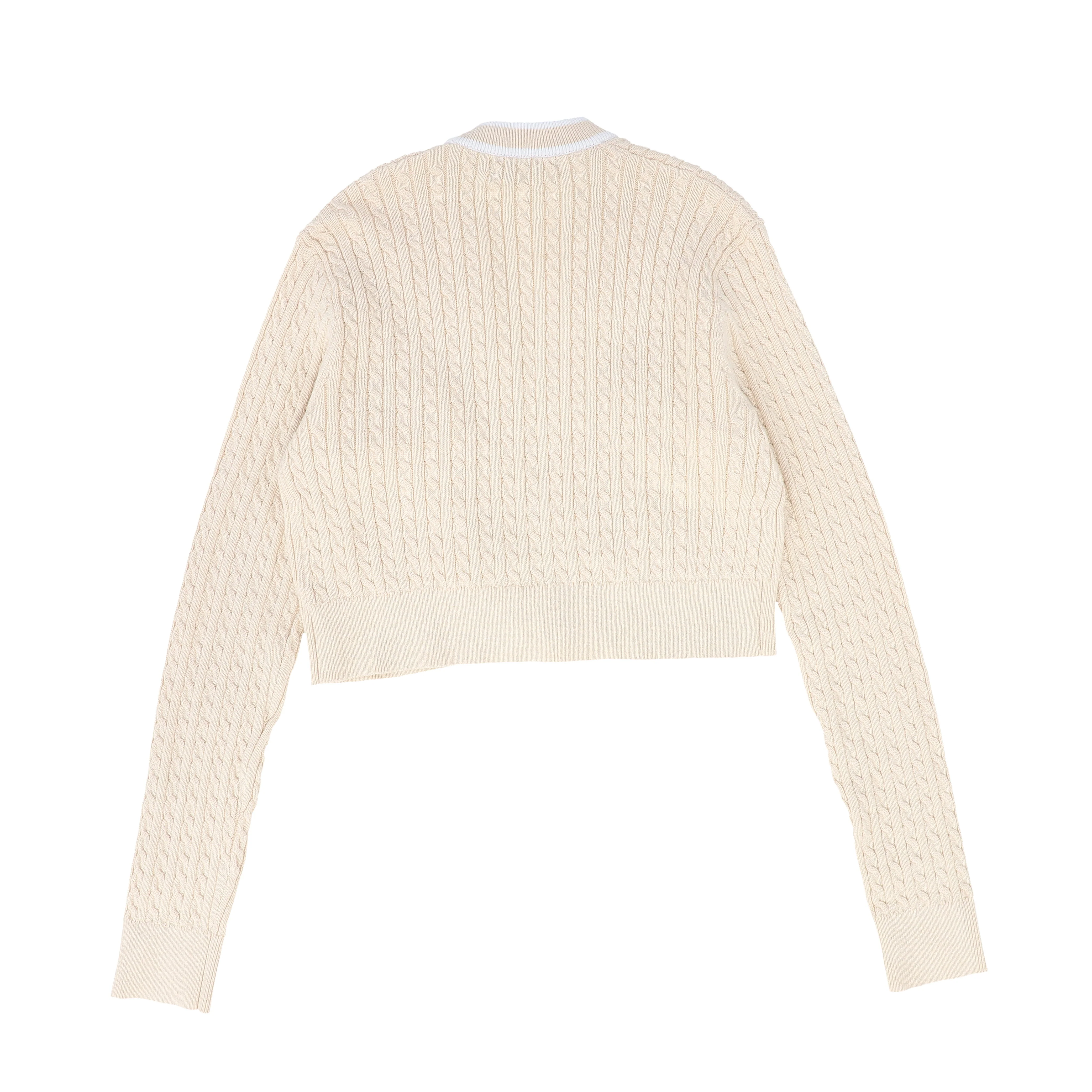 BACE COLLECTION NATURAL CABLE KNIT WHITE TRIM CARDIGAN [FINAL SALE] - Image 2