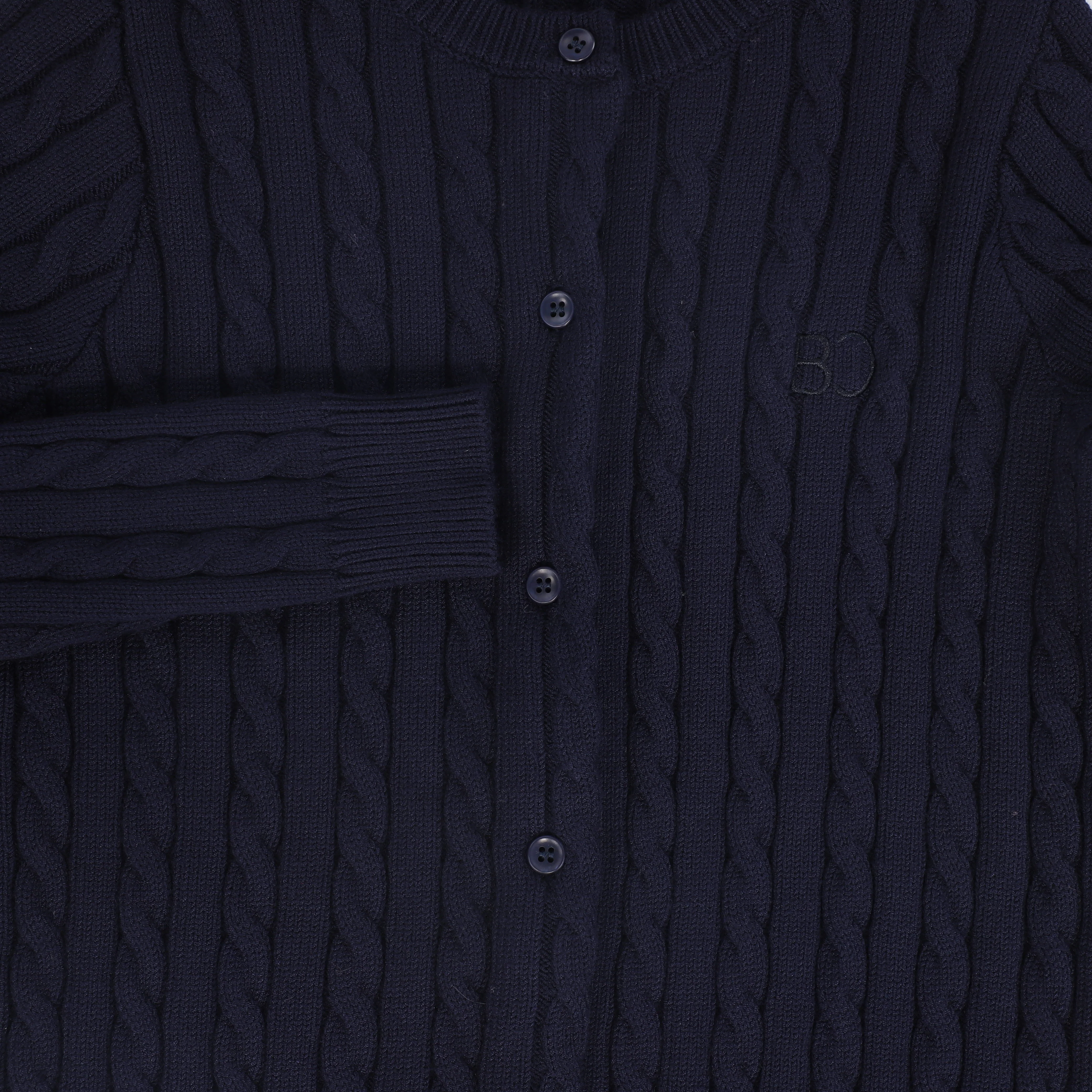 BACE COLLECTION NAVY CABLE KNIT LOGO CARDIGAN [FINAL SALE] - Image 3
