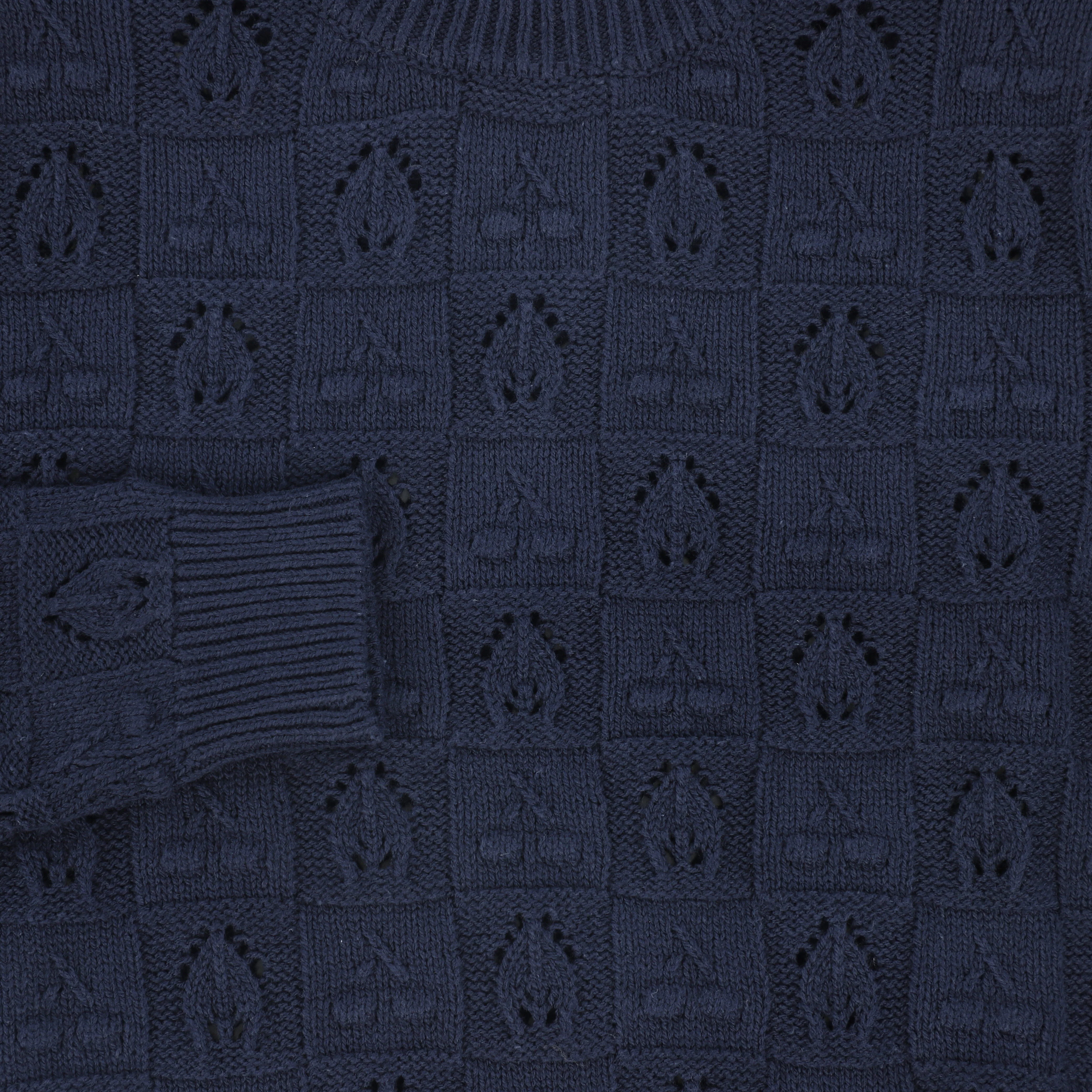 BACE COLLECTION NAVY CHECKED BUBBLE KNIT SWEATER [FINAL SALE] - Image 3