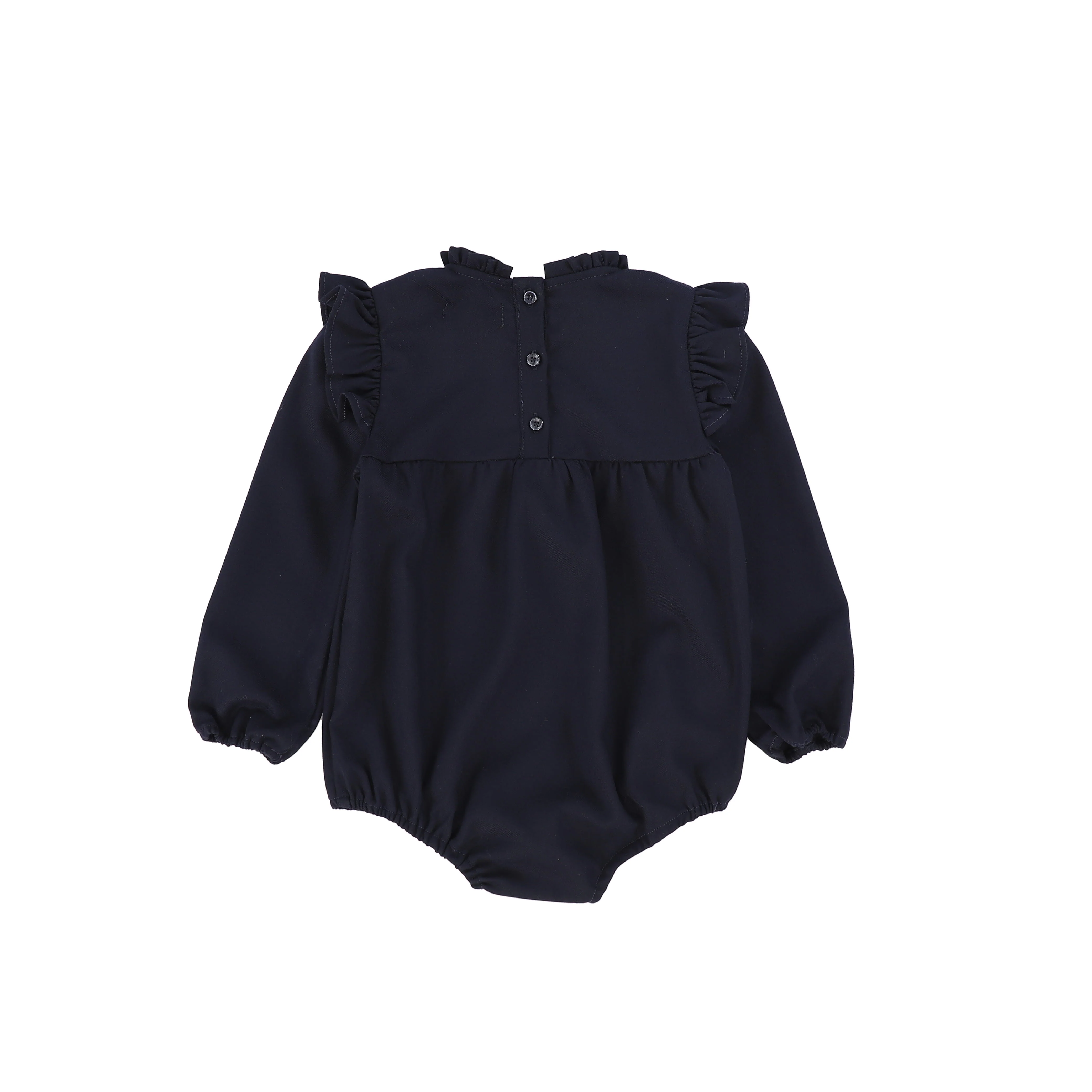 Bace Collection Navy Embroidery Ruffle Shoulder Romper [FINAL SALE] - Image 2