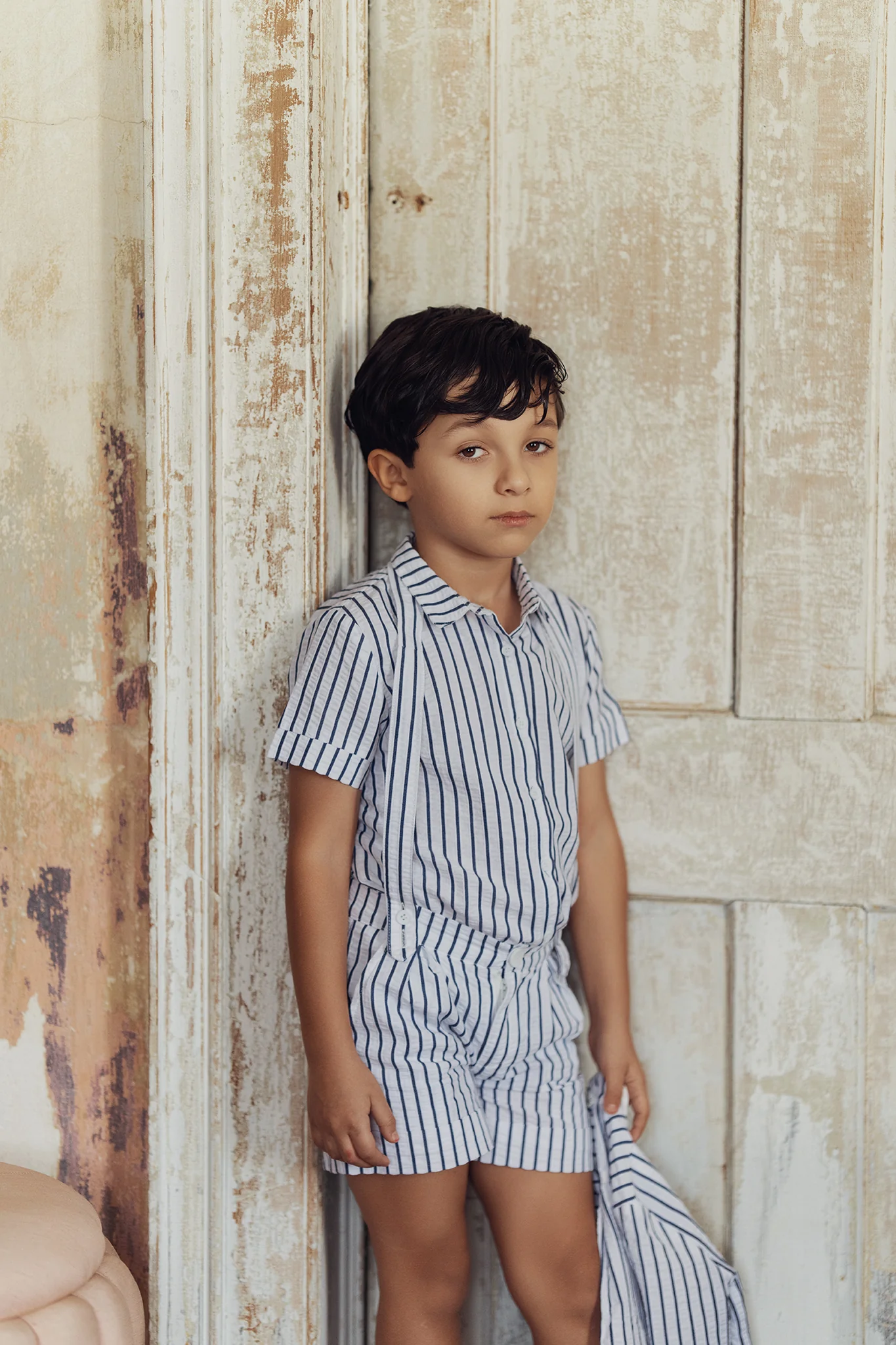 BACE COLLECTION NAVY/WHITE THICK STRIPED BUTTON DOWN BLOUSE [FINAL SALE] - Image 4