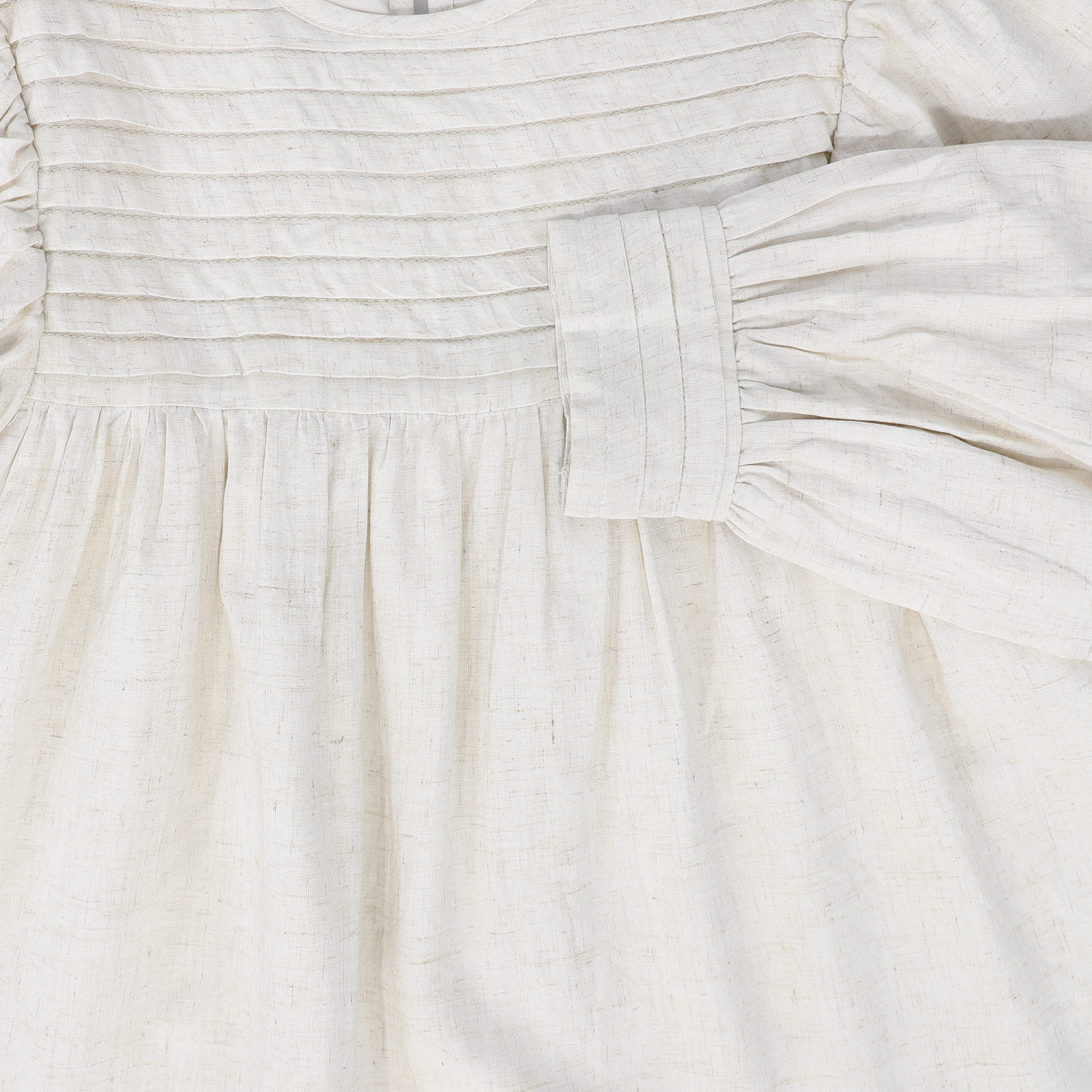 BACE COLLECTION OATMEAL PLEATED DETAIL BUBBLE SLEEVE BLOUSE [FINAL SALE] - Image 3