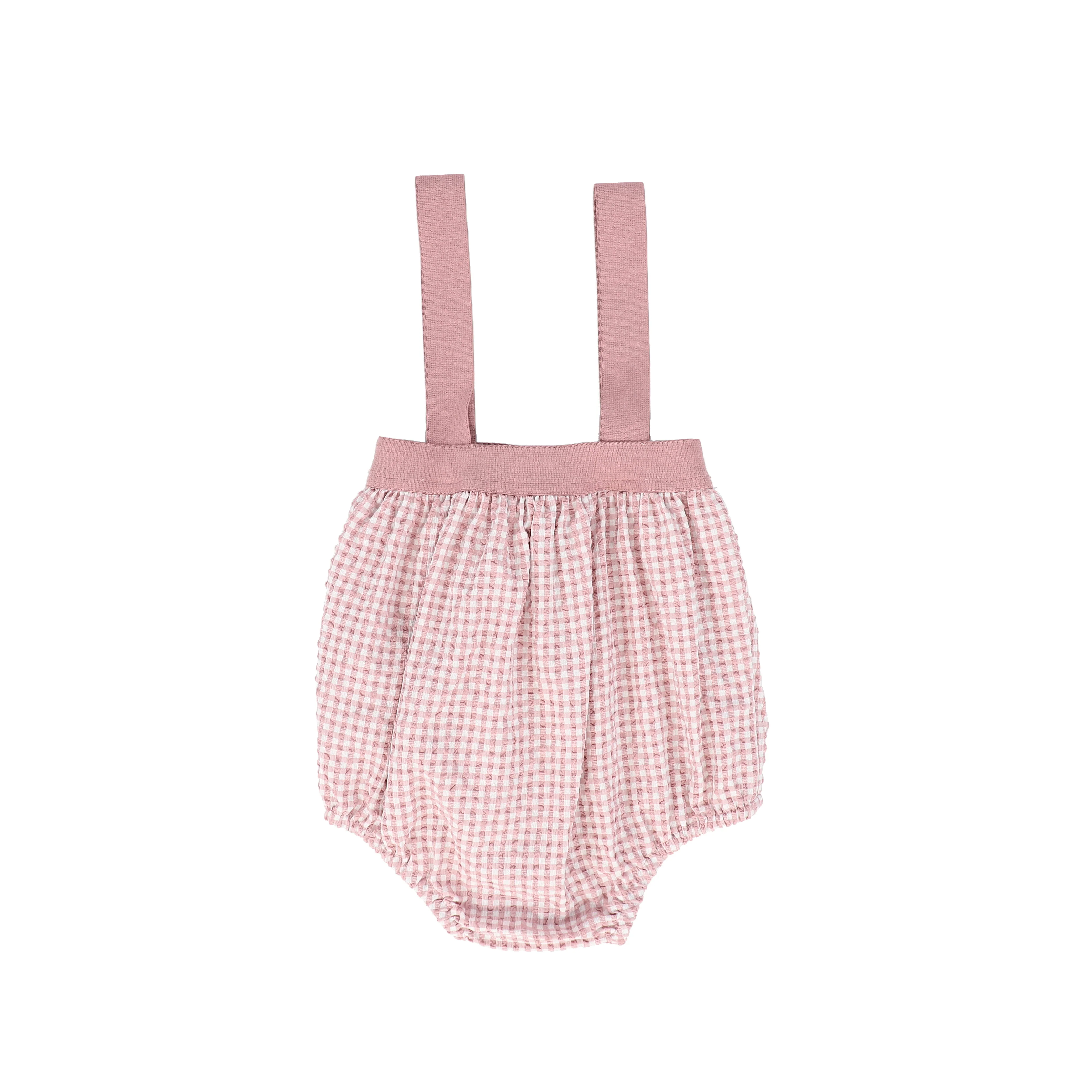 BACE COLLECTION DEEP PINK SEERSUCKER GINGHAM ROMPER [FINAL SALE] - Image 2