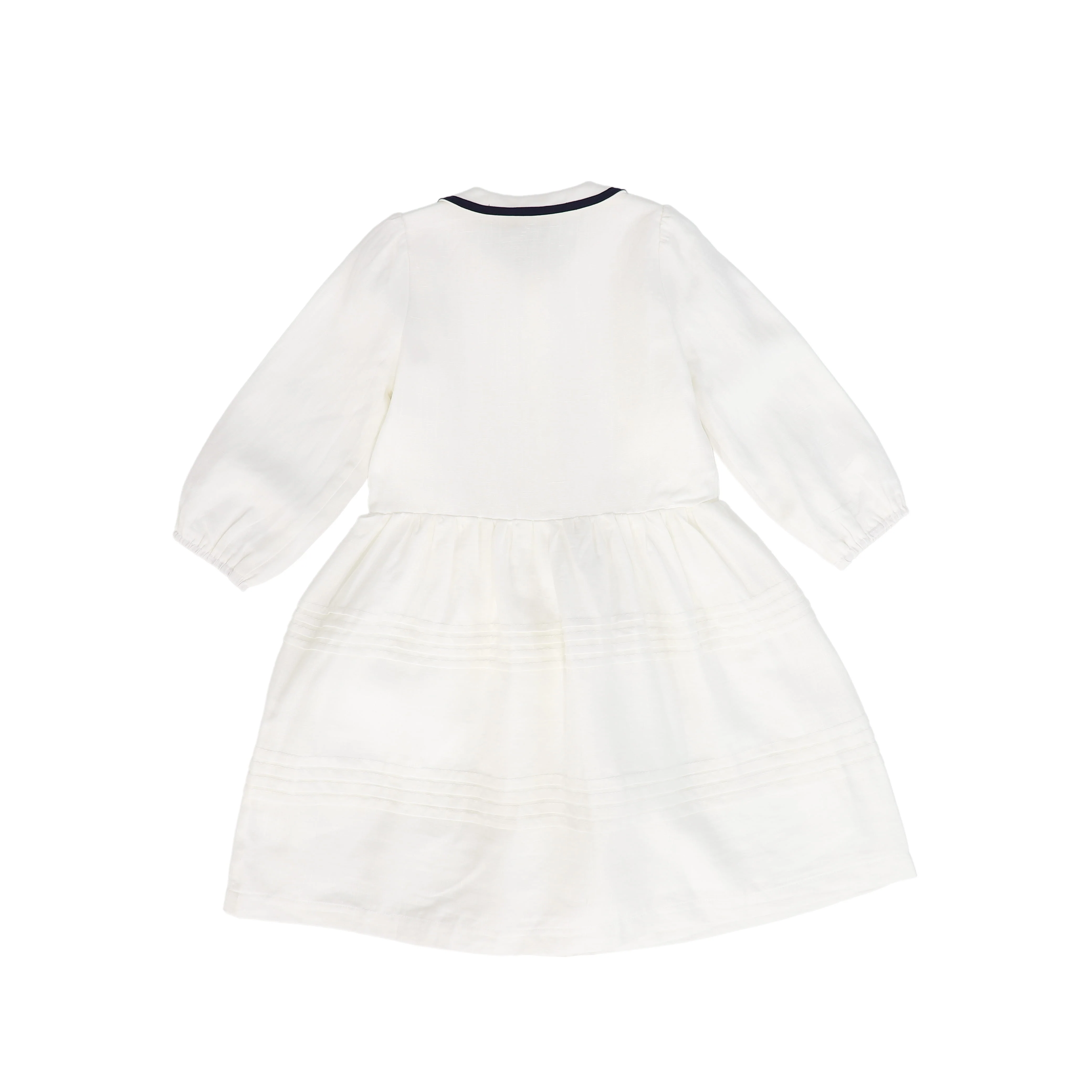 BACE COLLECTION WHITE LINEN TRIM PLEATED DRESS [FINAL SALE] - Image 2