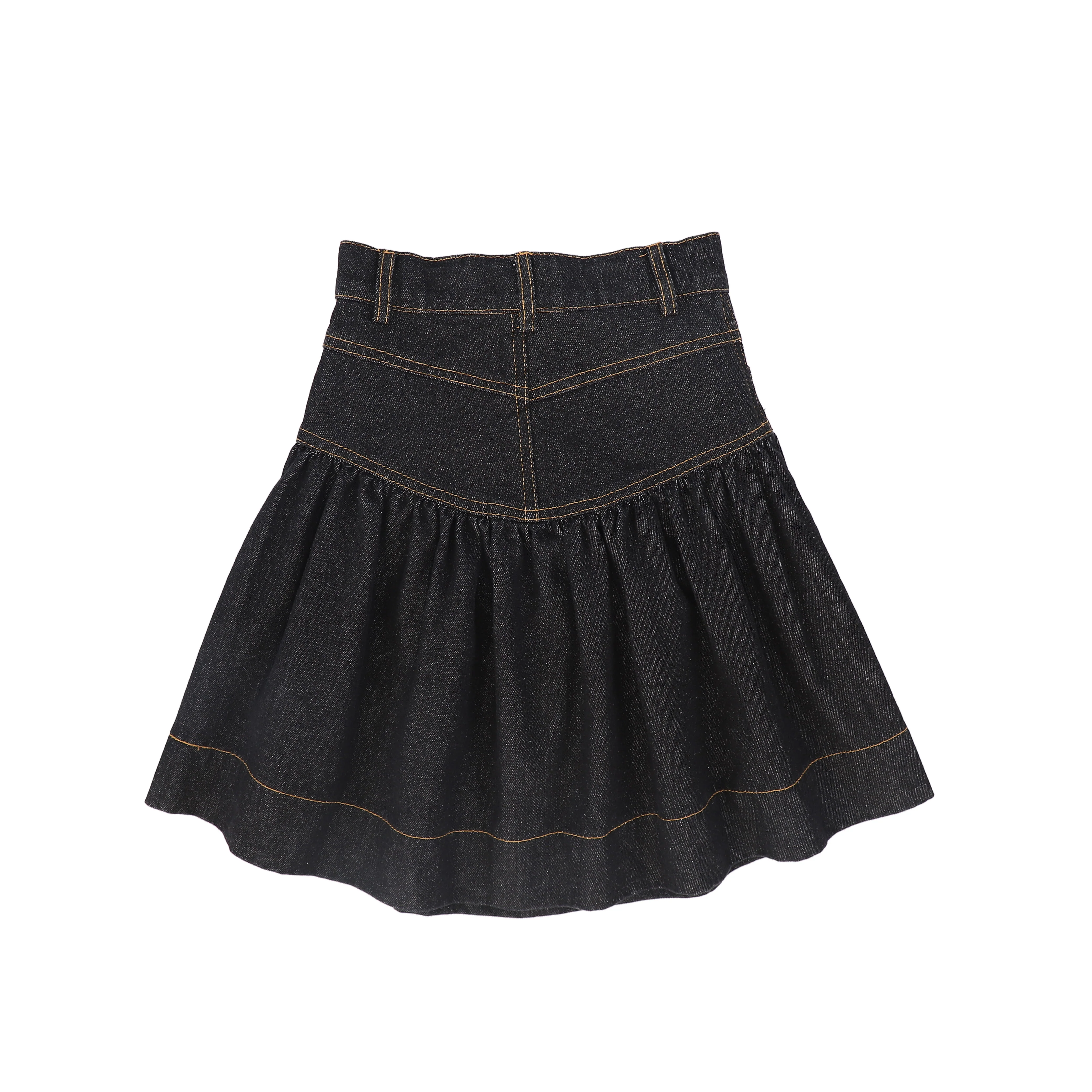 BAMBOO BLACK DENIM DROP WAIST FRILL SKIRT [FINAL SALE] - Image 2