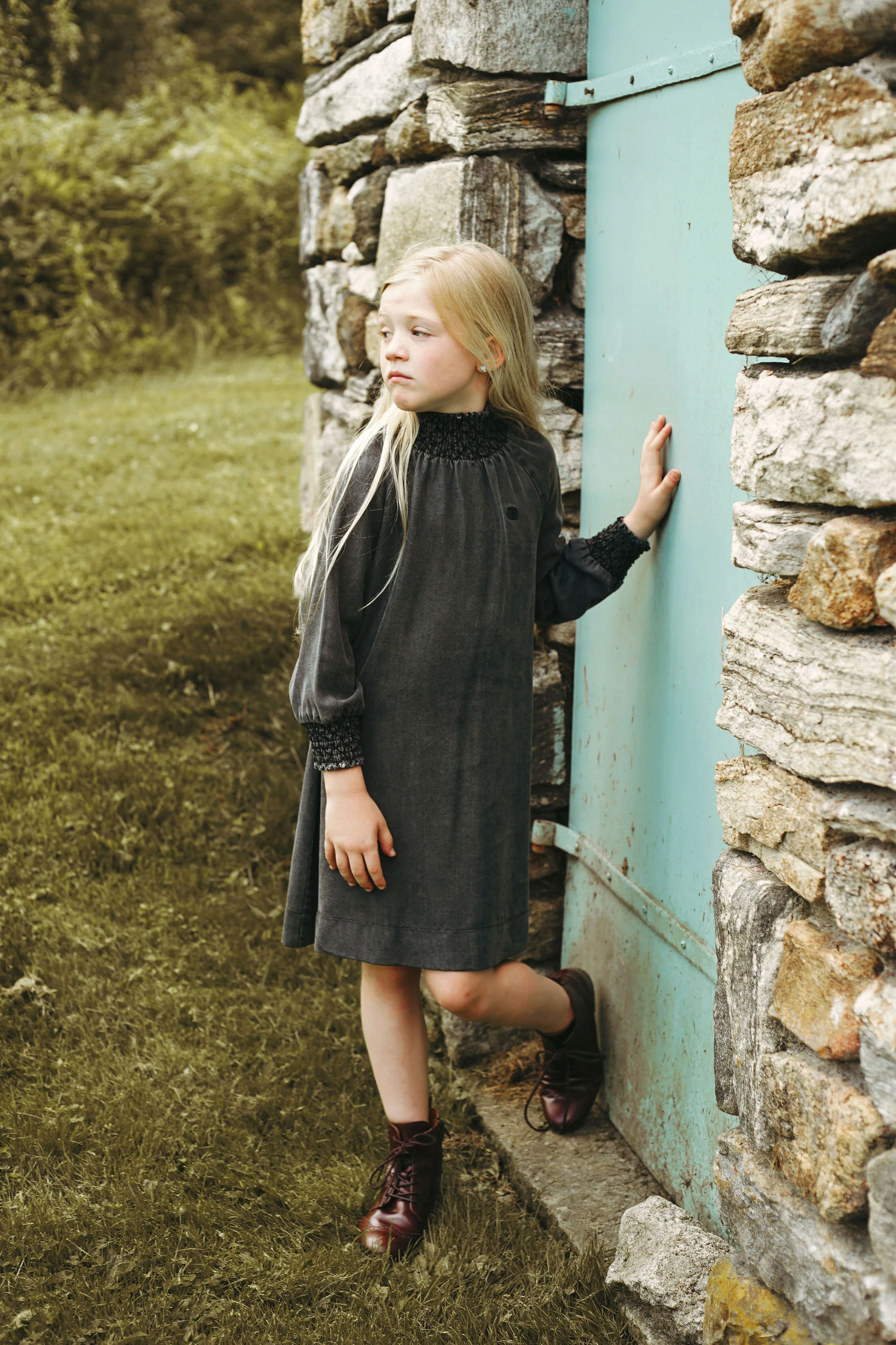 BAMBOO BLACK DENIM SMOCKED NECK DRESS [FINAL SALE] - Image 4