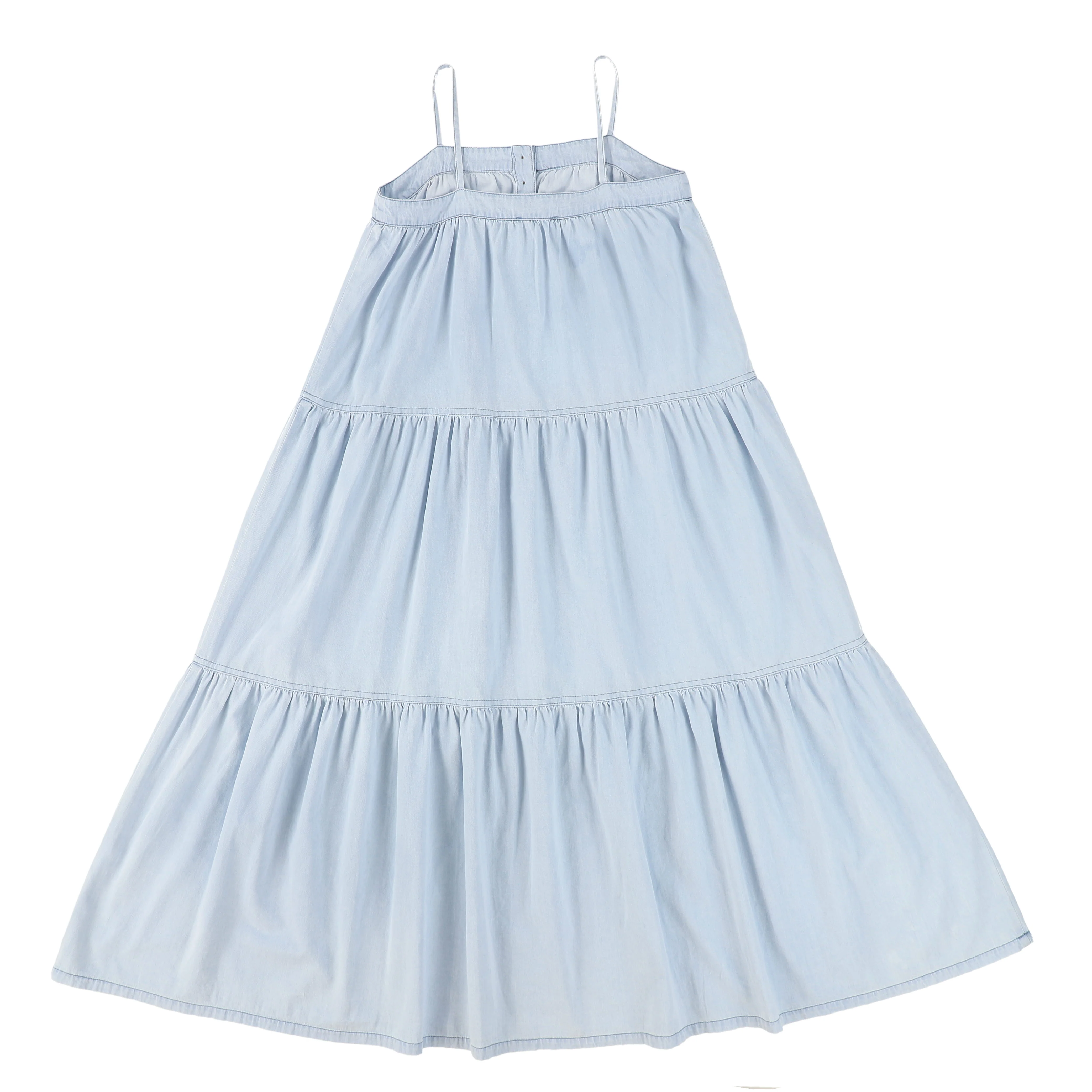 BAMBOO LIGHT BLUE DENIM BUTTON TIERED MAXI JUMPER [FINAL SALE] - Image 2