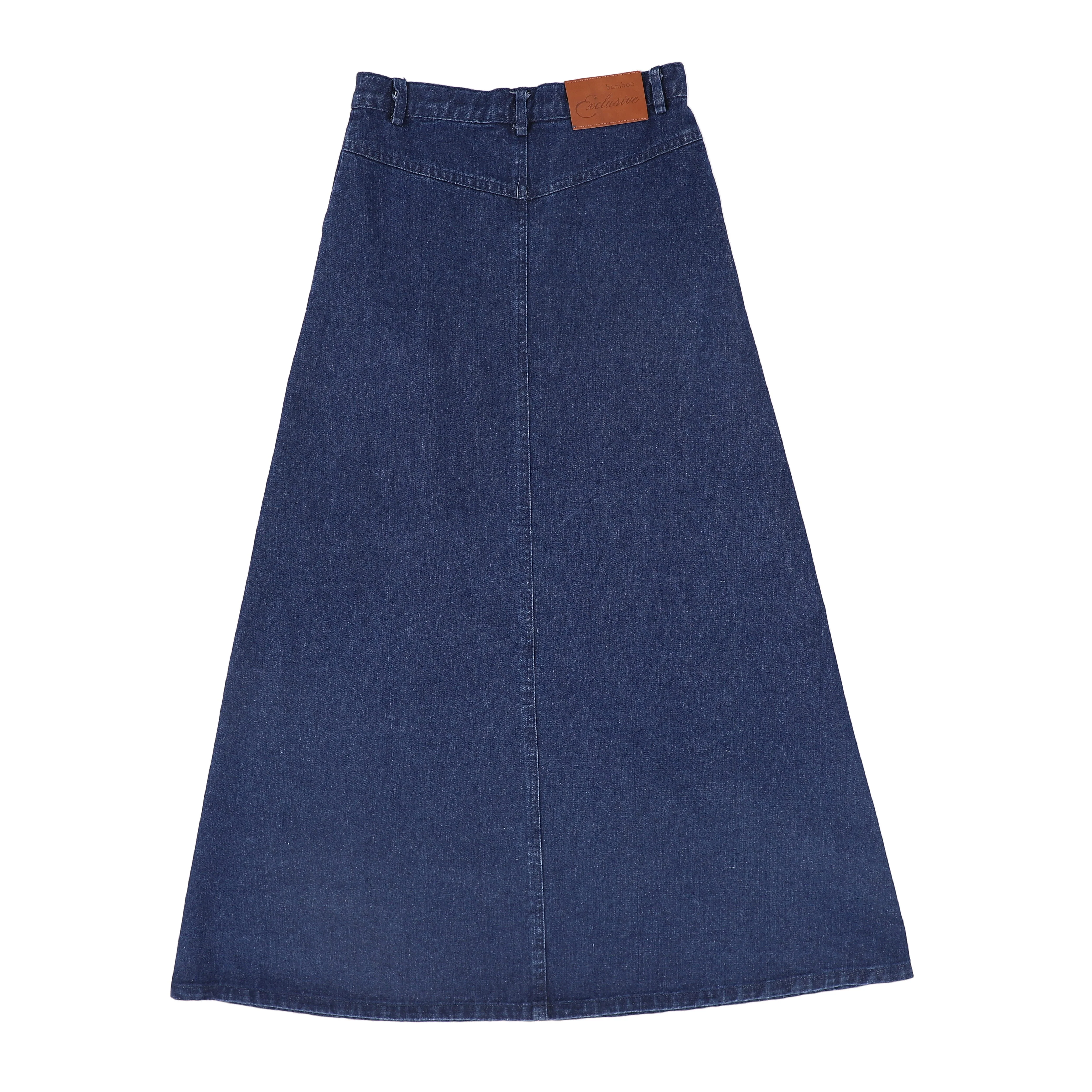 BAMBOO MID BLUE DENIM SIDE POCKET MAXI SKIRT [FINAL SALE] - Image 2