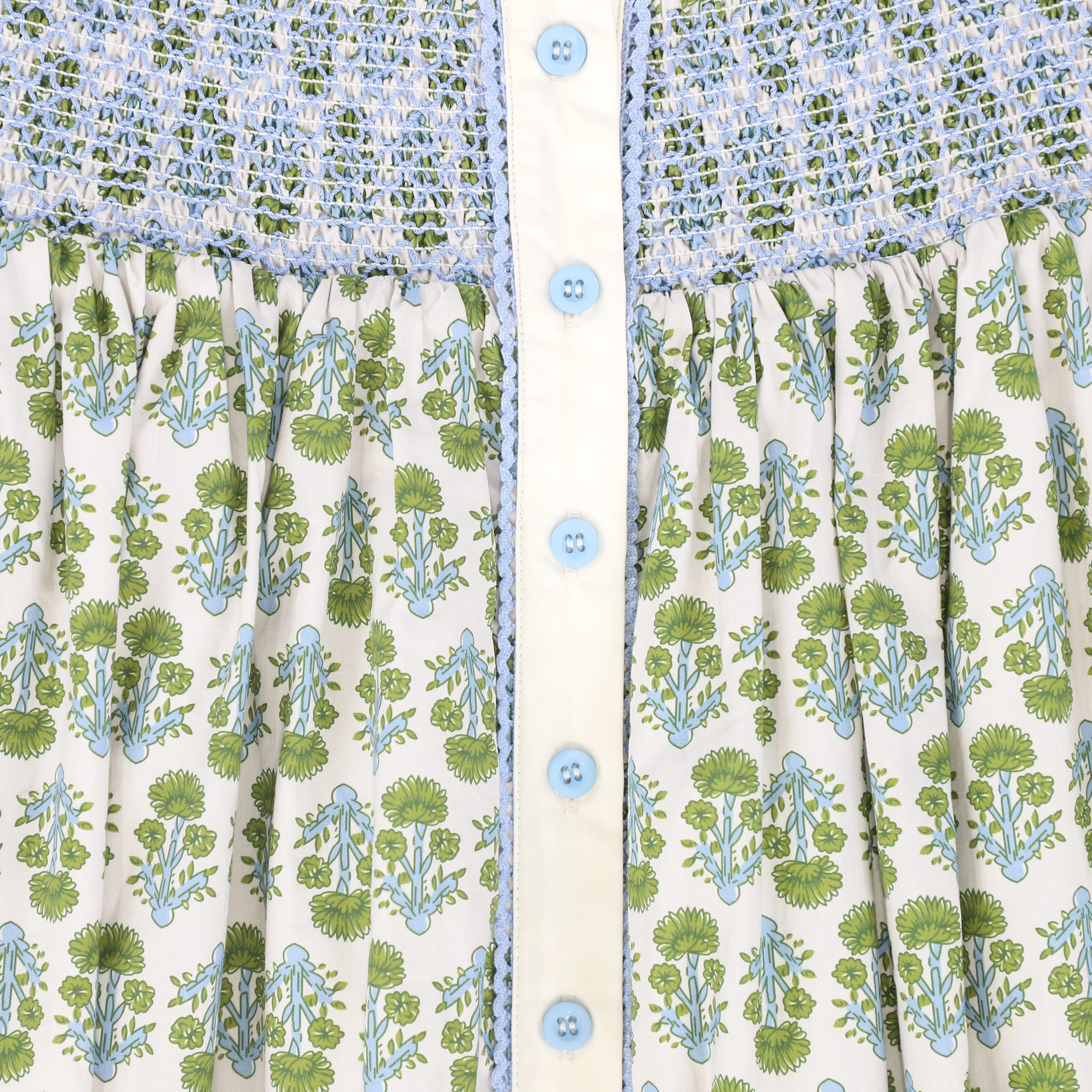 BAMBOO GREEN/BLUE FLOWER PRINT SMOCK SKIRT [FINAL SALE] - Image 3