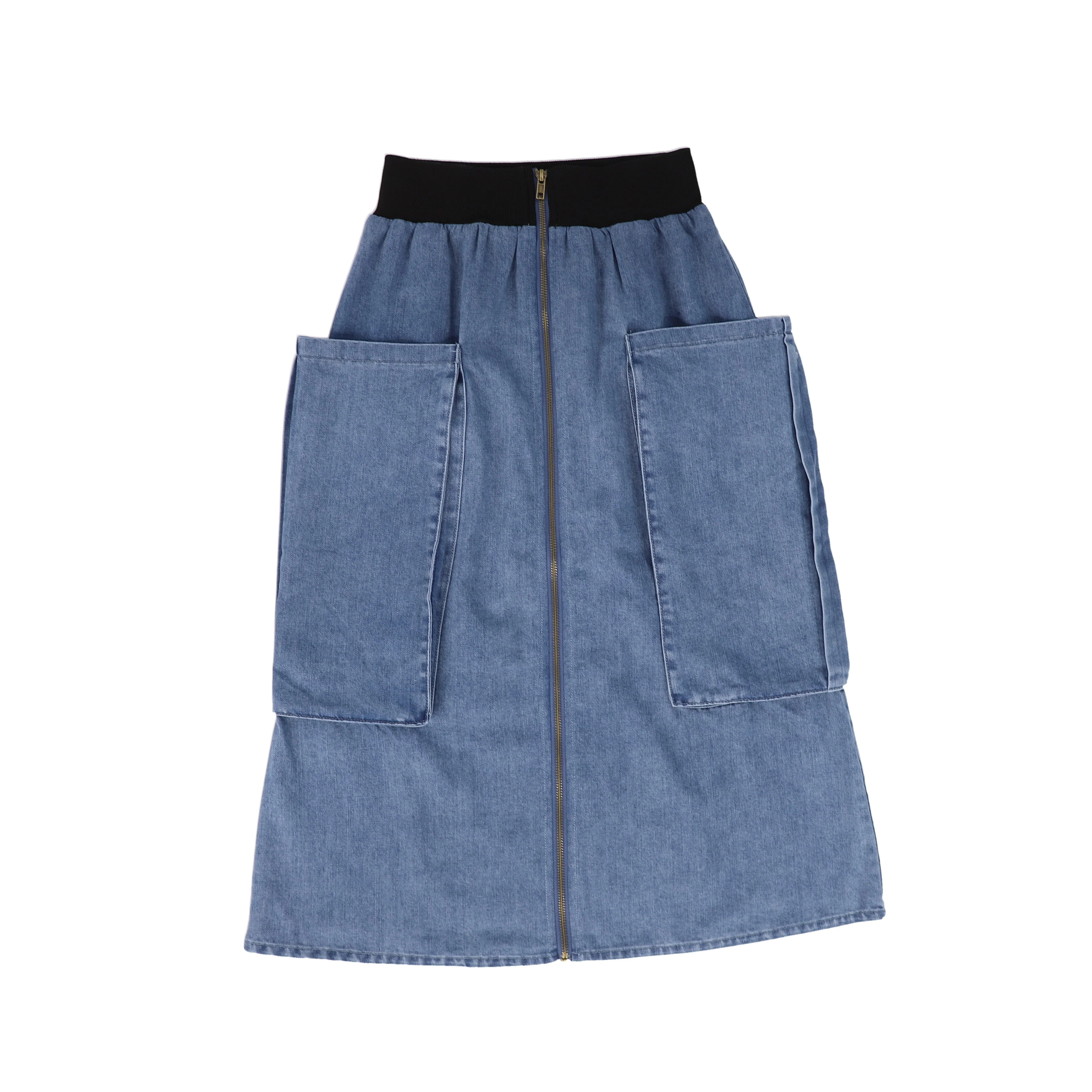 BAMBOO DARK DENIM ZIPPER BAND MAXI SKIRT [FINAL SALE] - Image 2