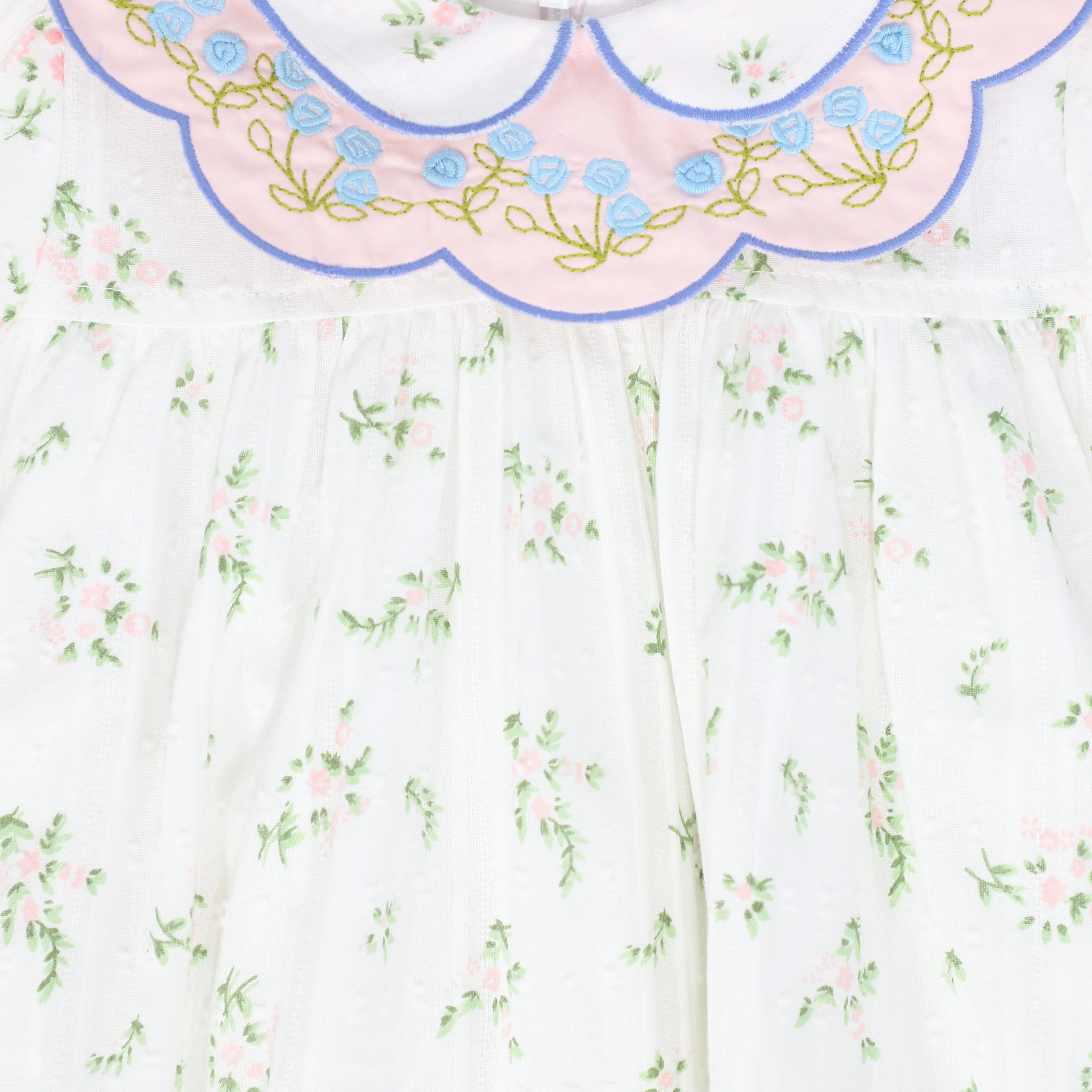 BAMBOO IVORY/GREEN FLORAL SCALLOP COLLAR SS DRESS [FINAL SALE] - Image 2