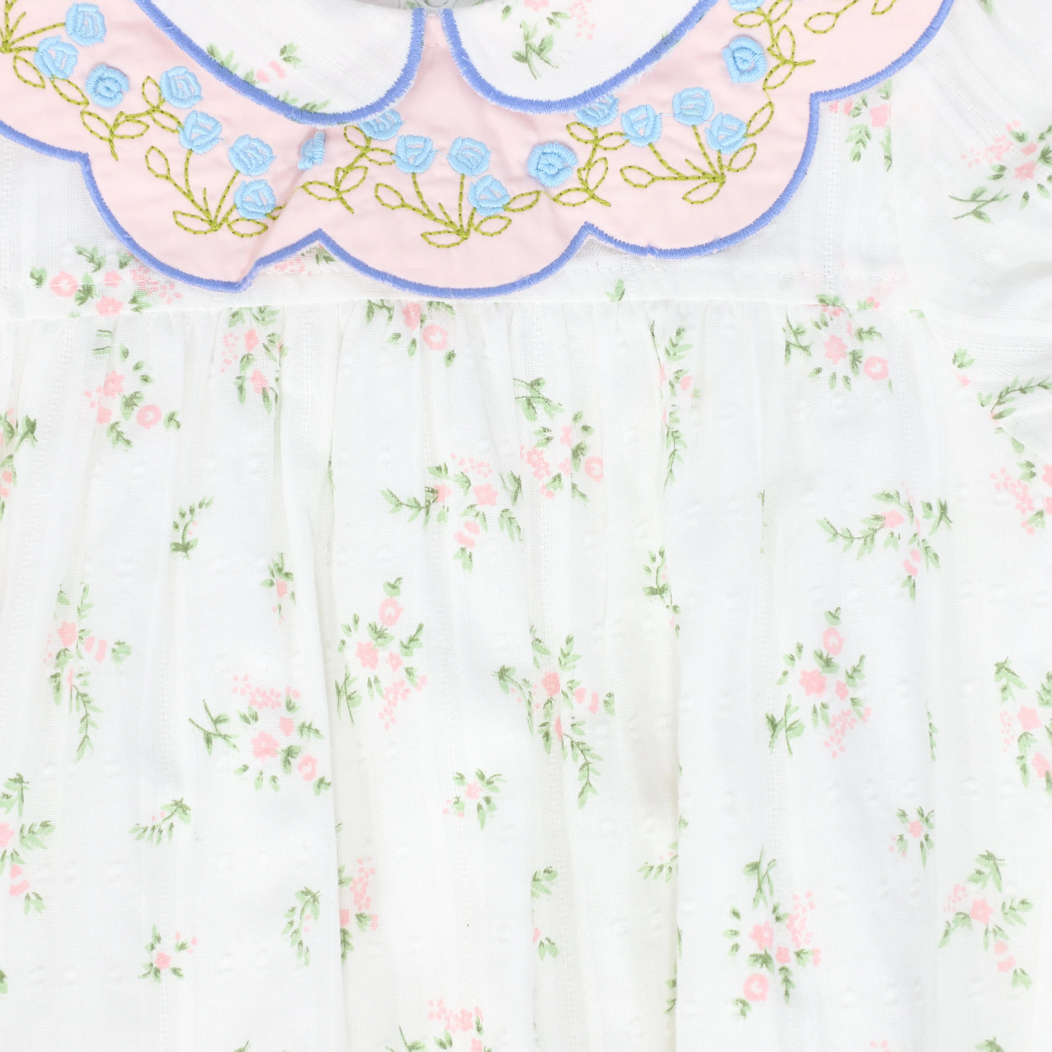 BAMBOO IVORY/GREEN FLORAL SCALLOP COLLAR ROMPER [FINAL SALE] - Image 3