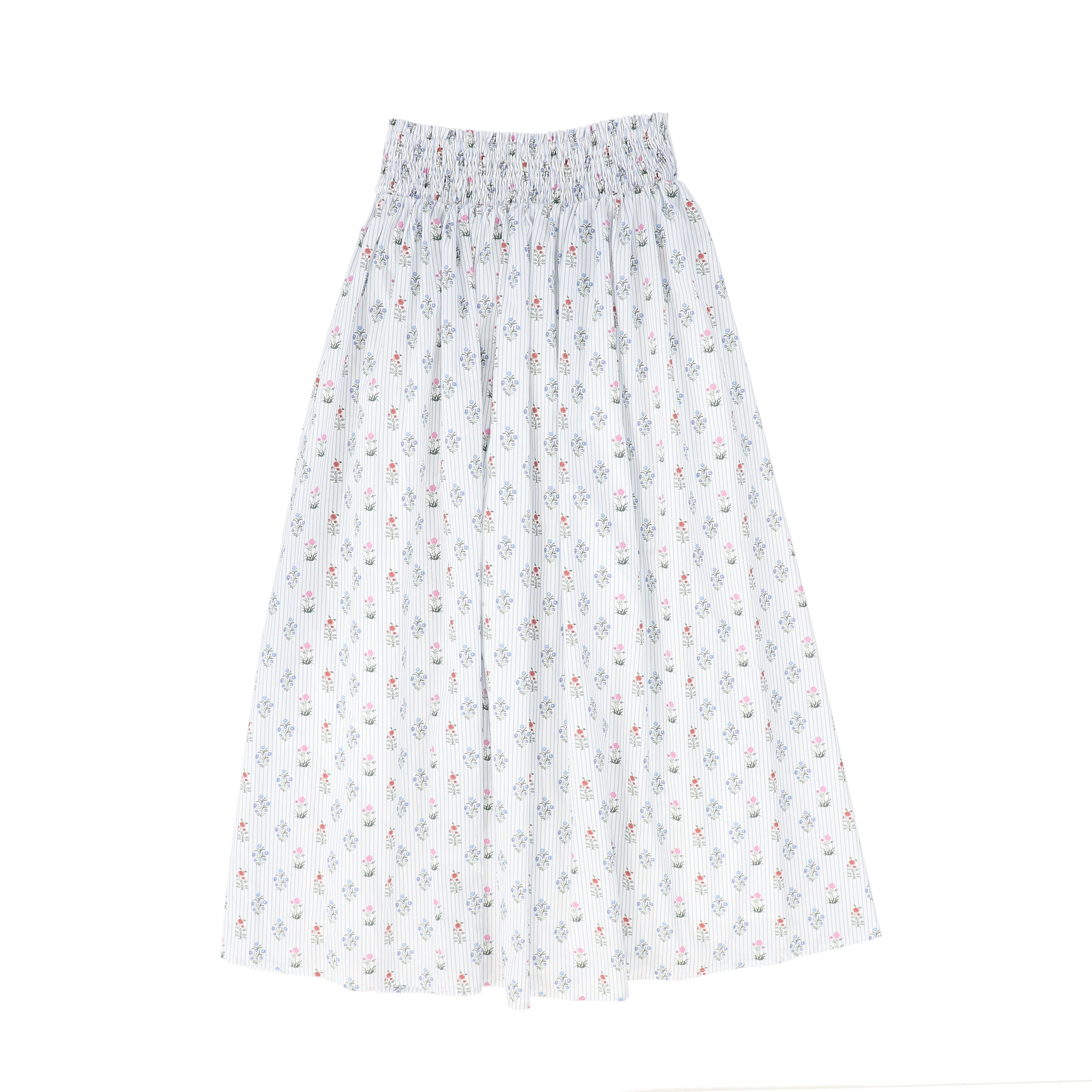 BAMBOO LIGHT BLUE STRIPE FLORAL BUNCH MAXI SKIRT [FINAL SALE] - Image 2