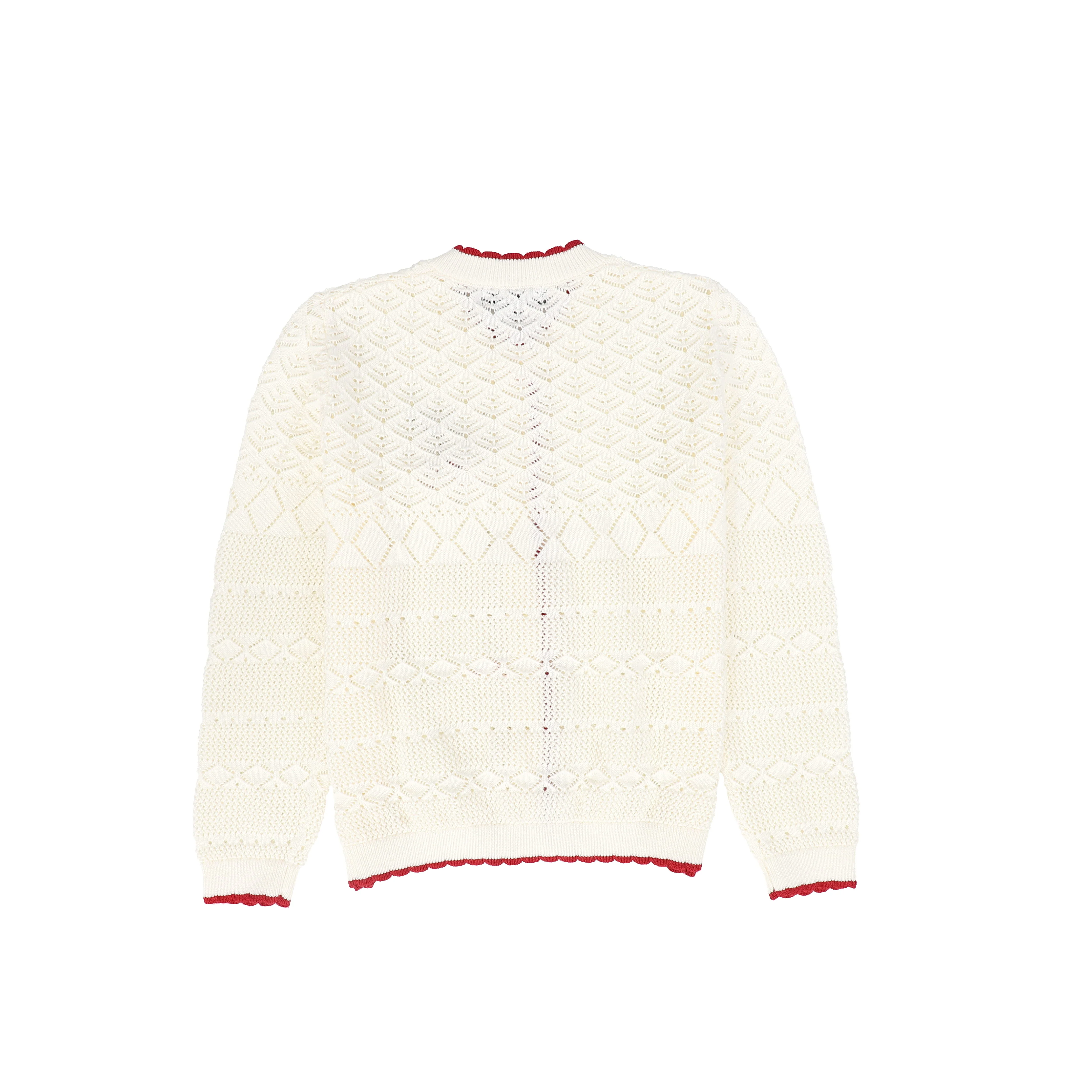 BAMBOO IVORY OPEN KNIT SCALLOP TRIM LS CARDIGAN [FINAL SALE] - Image 2