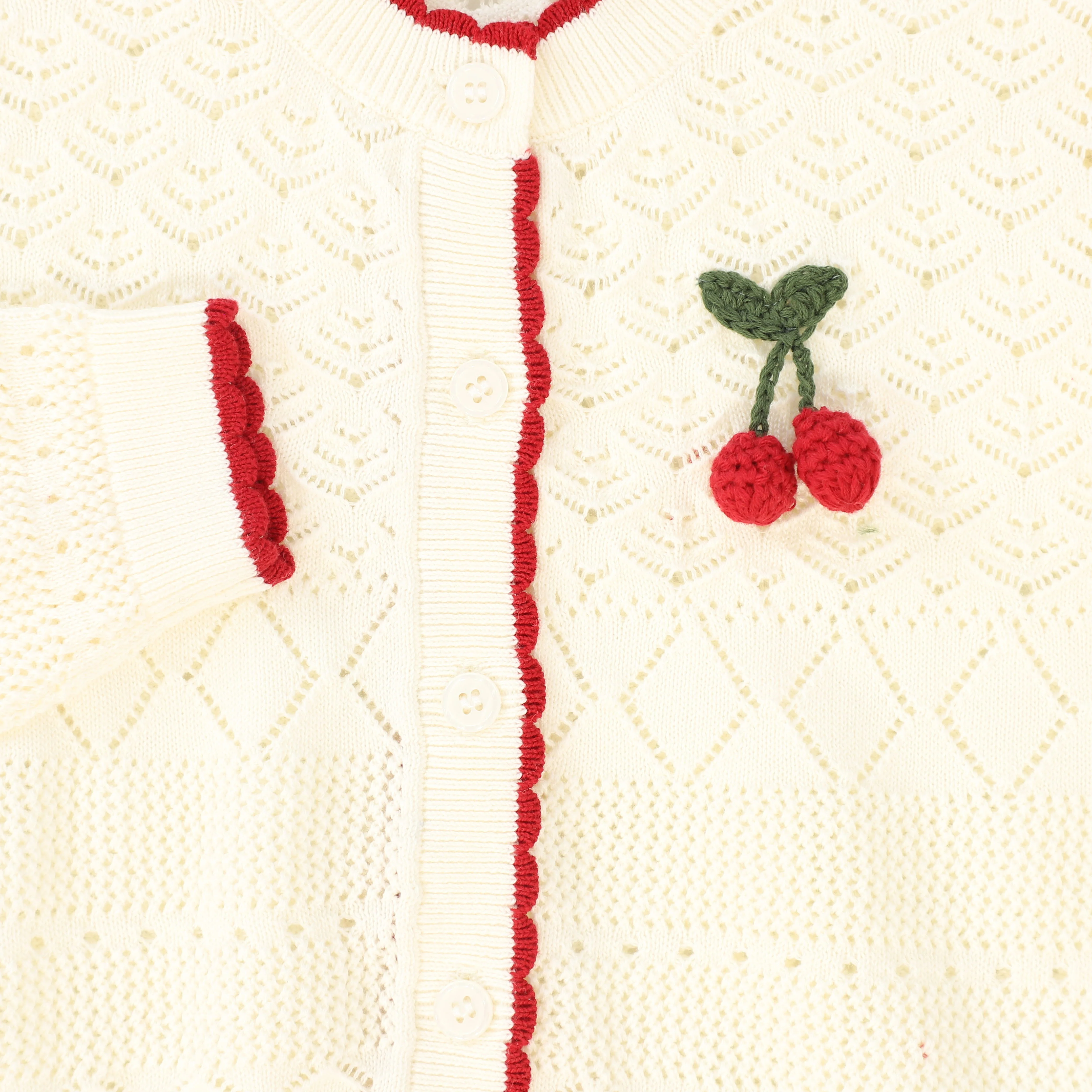 BAMBOO IVORY OPEN KNIT SCALLOP TRIM LS CARDIGAN [FINAL SALE] - Image 3