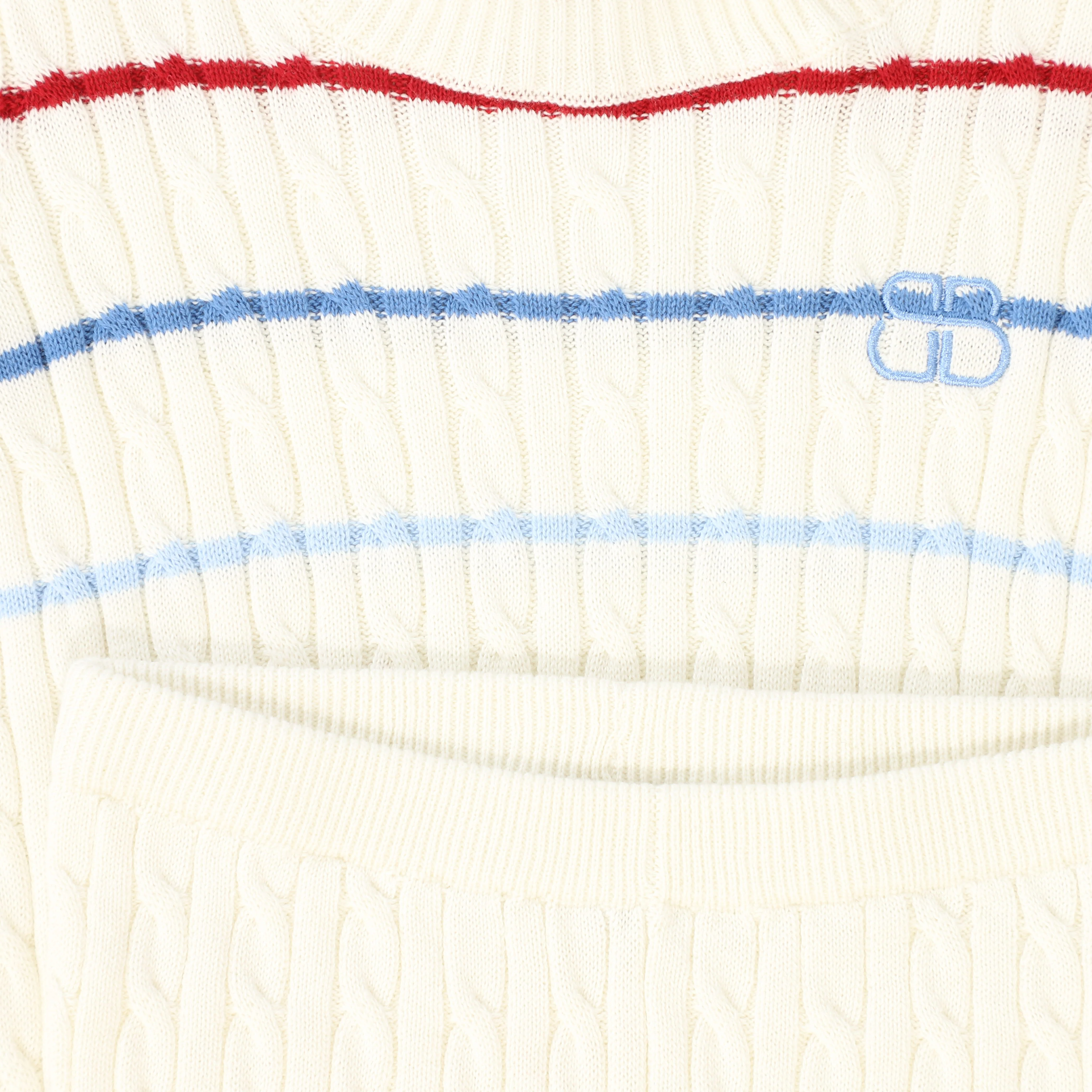 BAMBOO IVORY STRIPED CABLE KNIT SWEATER SET [FINAL SALE] - Image 2