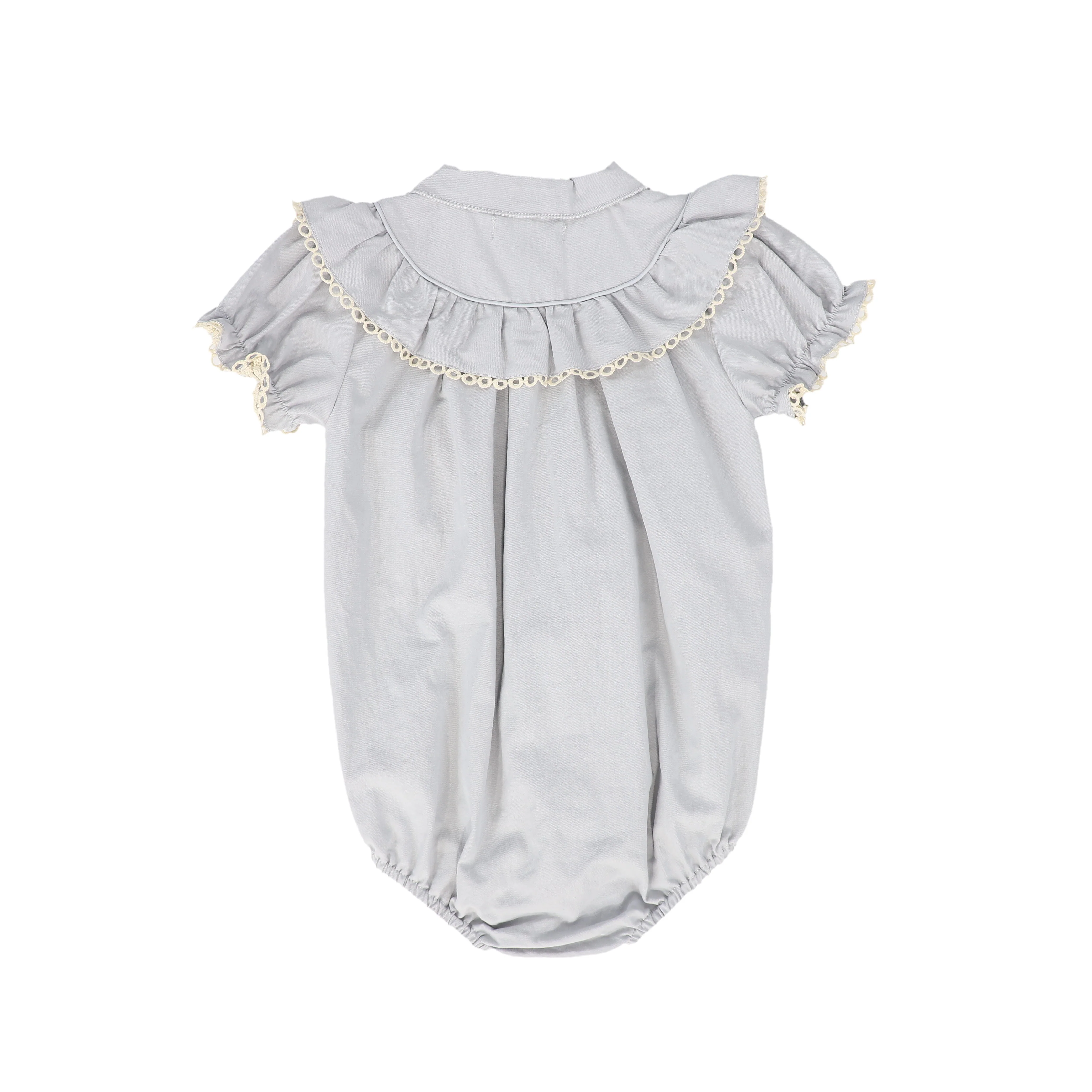 BAMBOO BLUE/GREY LACE TRIM ROMPER [FINAL SALE] - Image 2