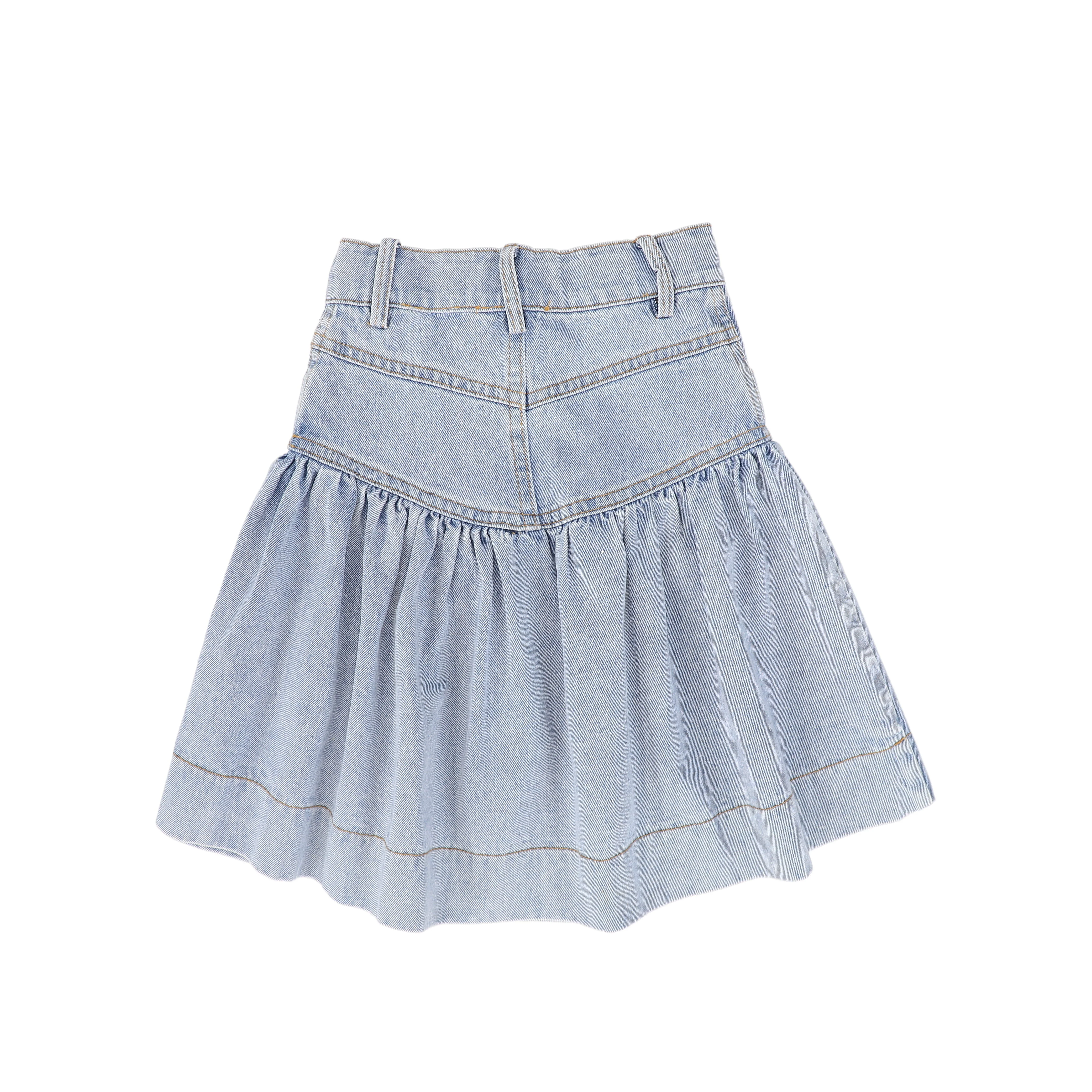 BAMBOO BLUE WASH DENIM DROP WAIST FRILL SKIRT [FINAL SALE] - Image 2