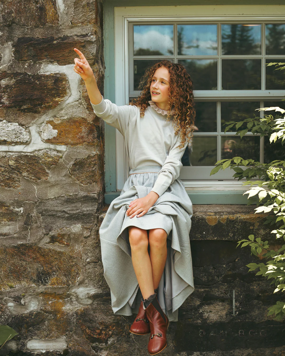 BAMBOO LIGHT GREY RUFFLE NECK SWEATER SET [FINAL SALE] - Image 2