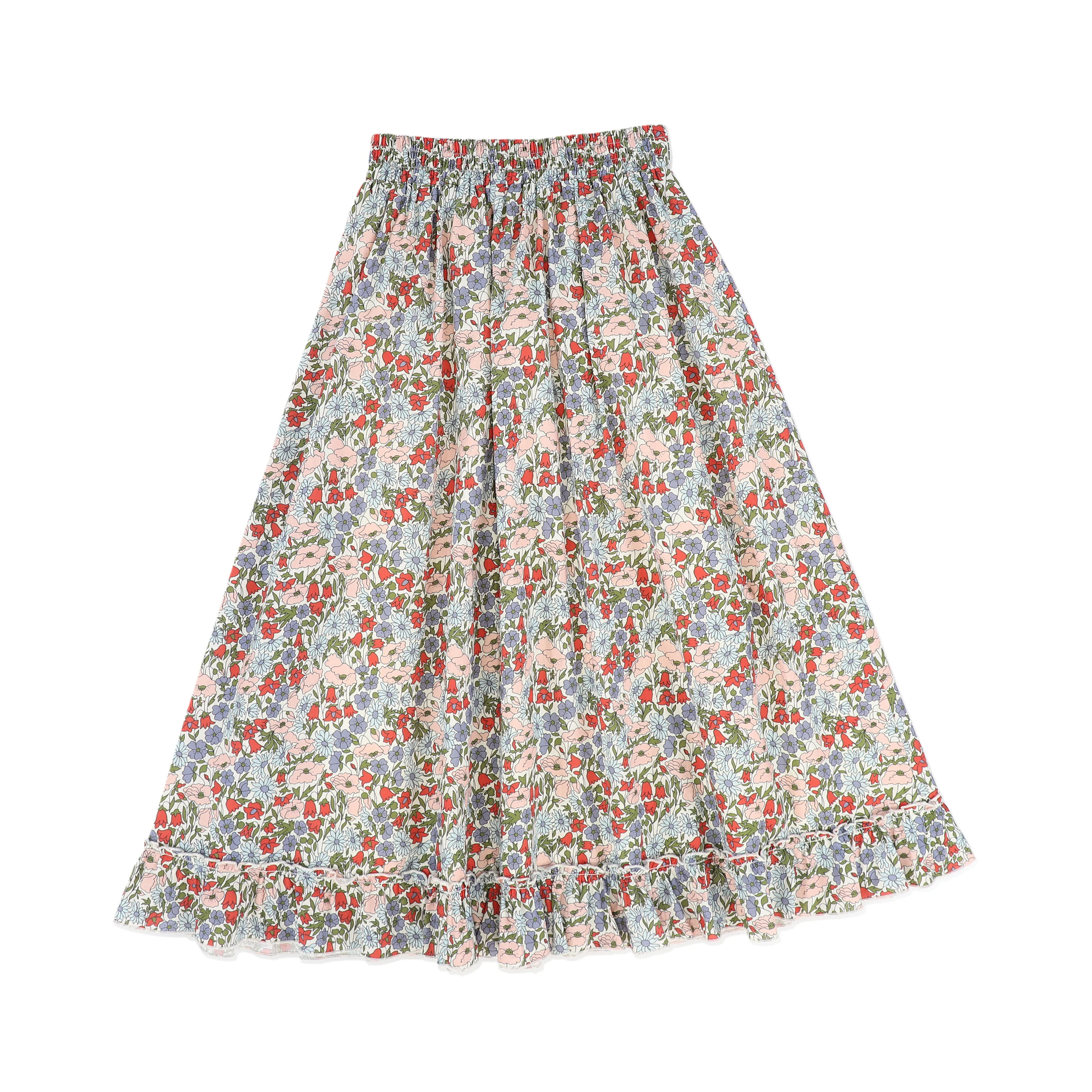BAMBOO PASTEL FLORAL RUFFLE TRIM MIDI SKIRT [FINAL SALE] - Image 2