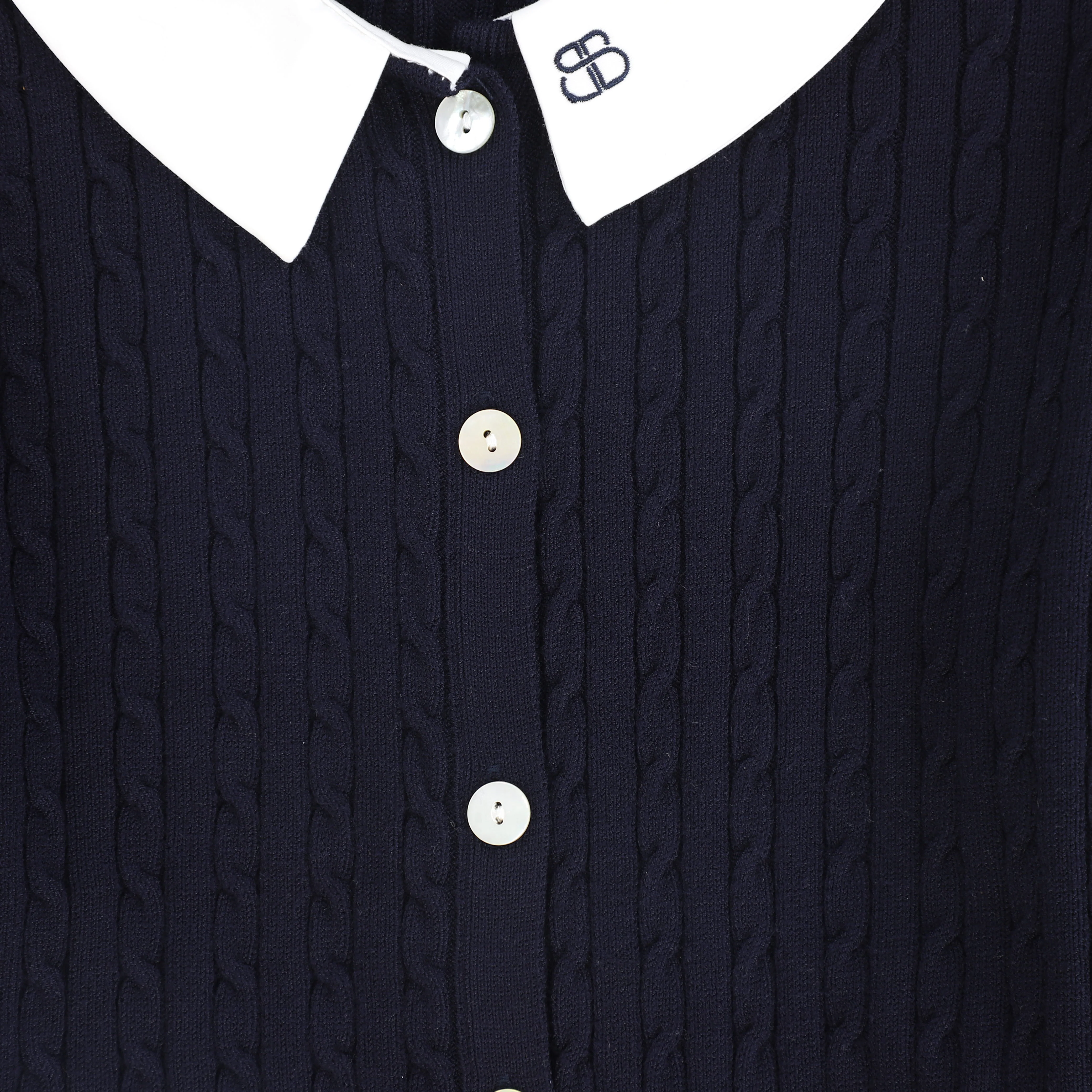 BAMBOO NAVY CABLE KNIT COLLAR CARDIGAN [FINAL SALE] - Image 3