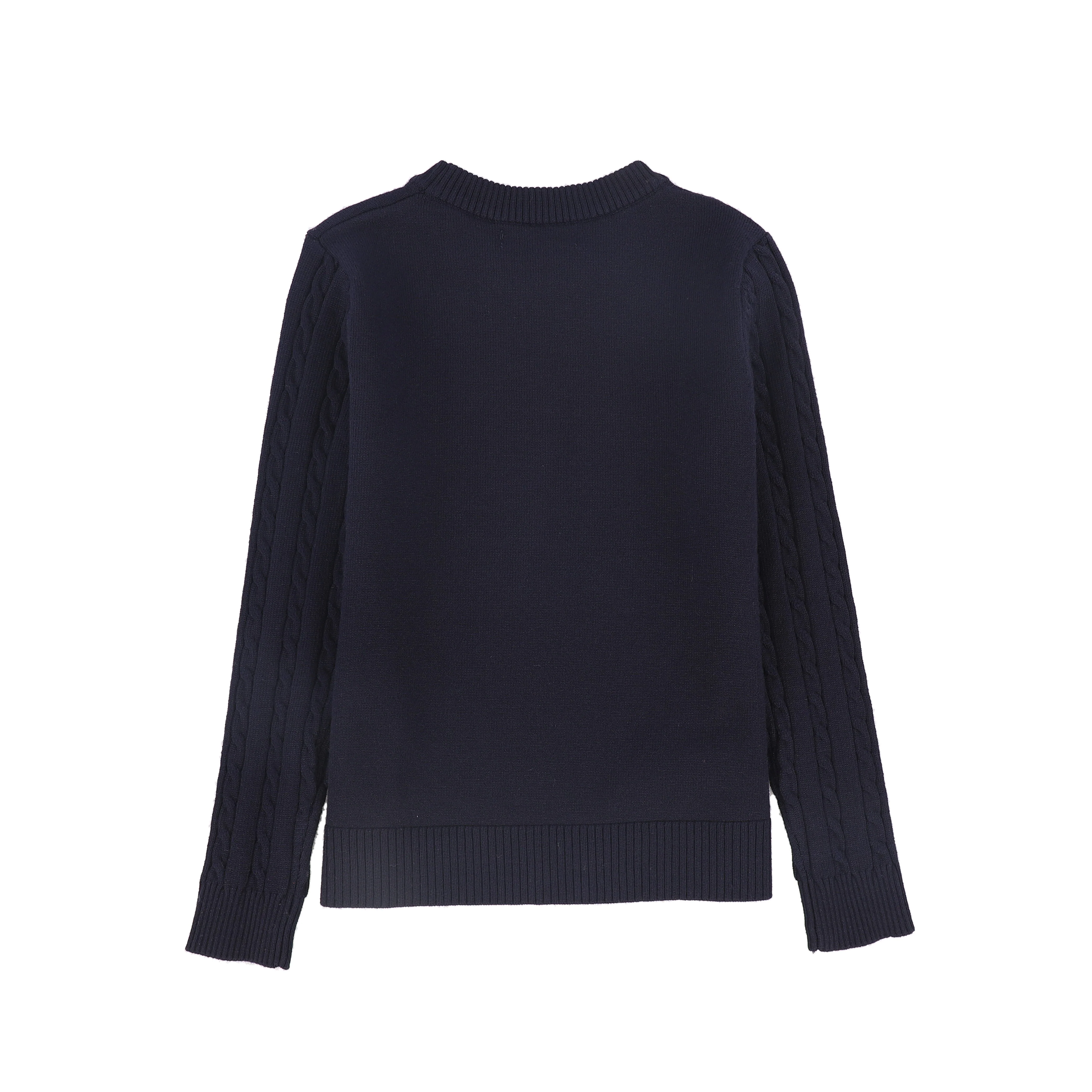 BAMBOO NAVY CABLE KNIT SLEEVE LOGO SWEATER [FINAL SALE] - Image 2