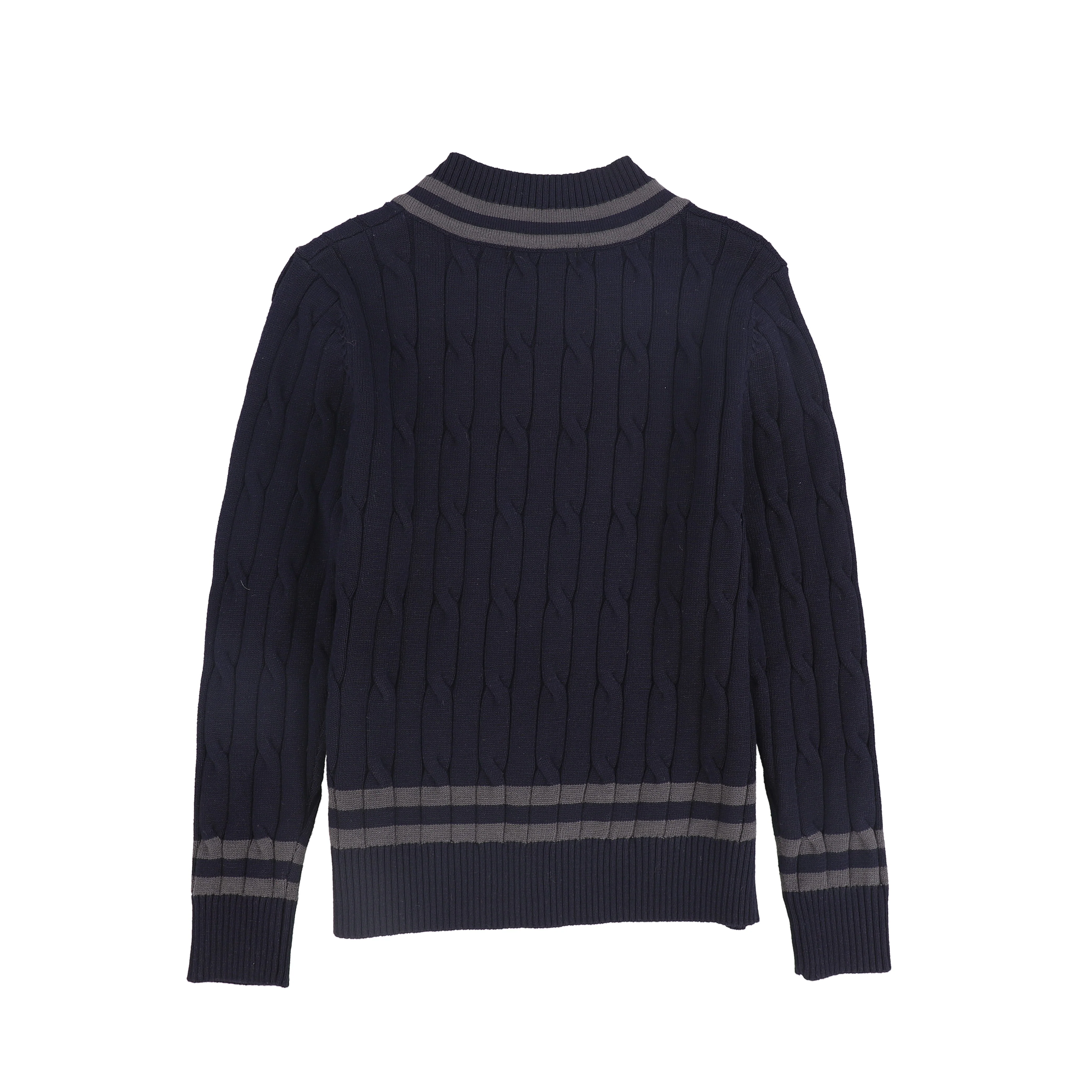 BAMBOO NAVY CABLE KNIT STRIPE TRIM SWEATER [FINAL SALE] - Image 2