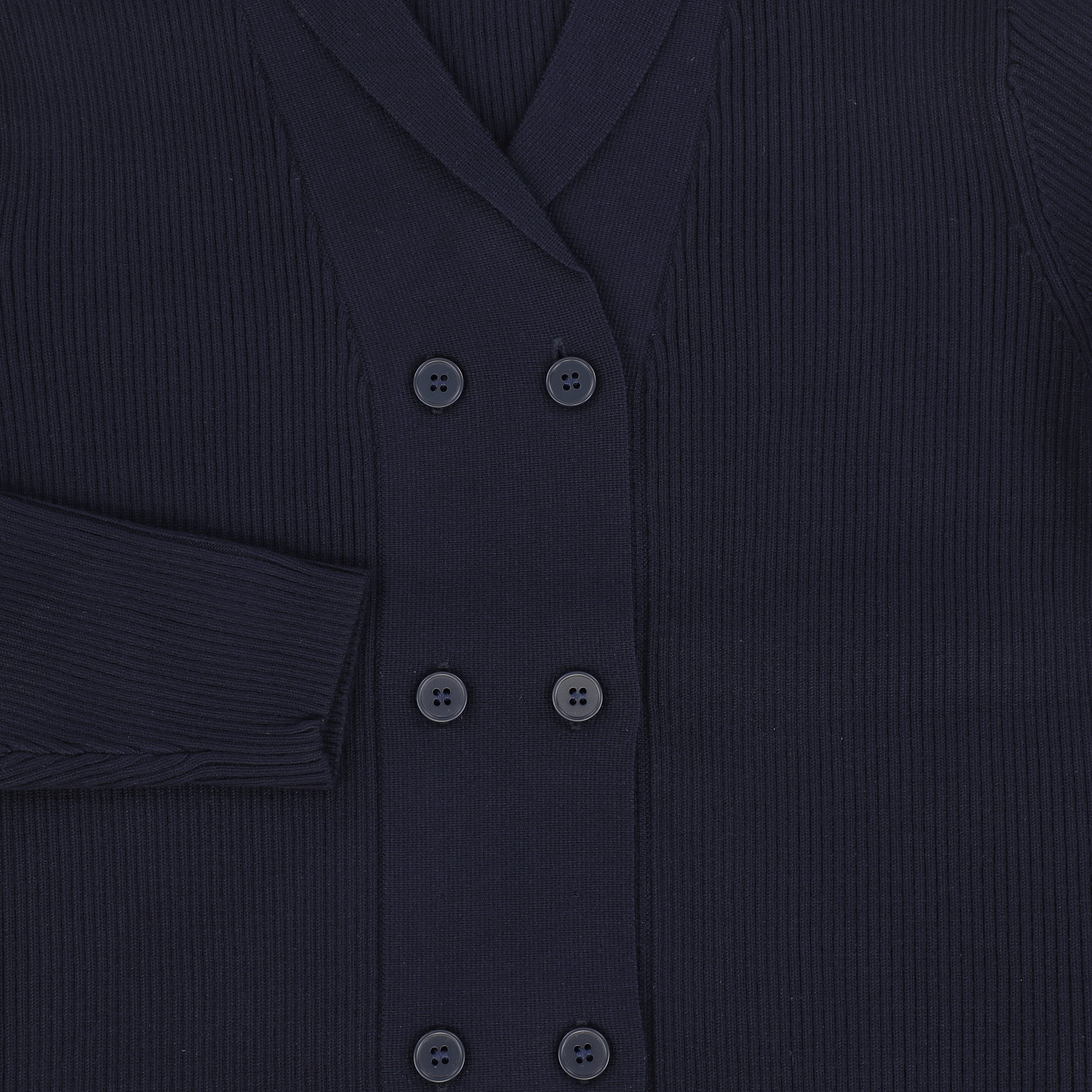 Bamboo Navy Ribbed Knit Double Breasted Blazer [FINAL SALE] - Image 3