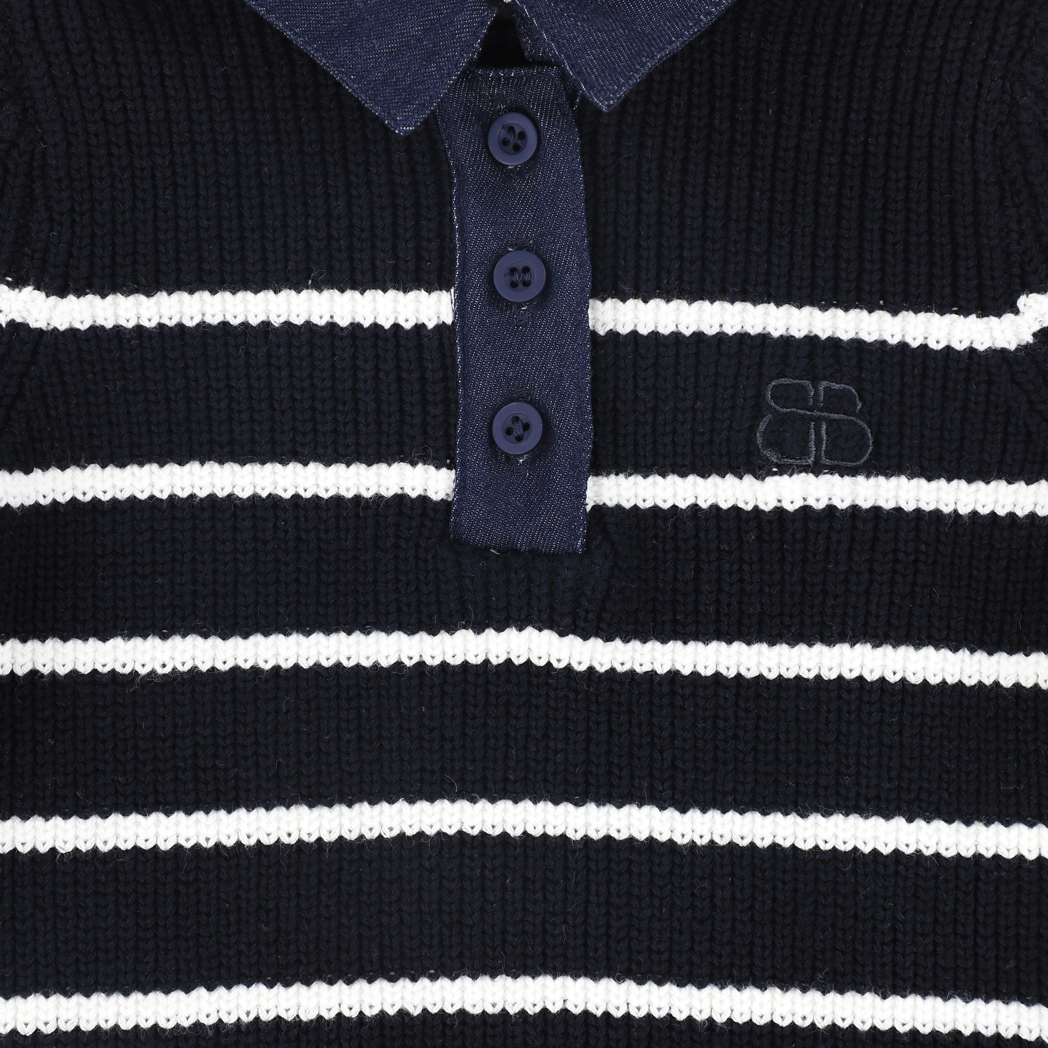 BAMBOO NAVY STRIPE KNIT DENIM COLLAR POLO [FINAL SALE] - Image 3