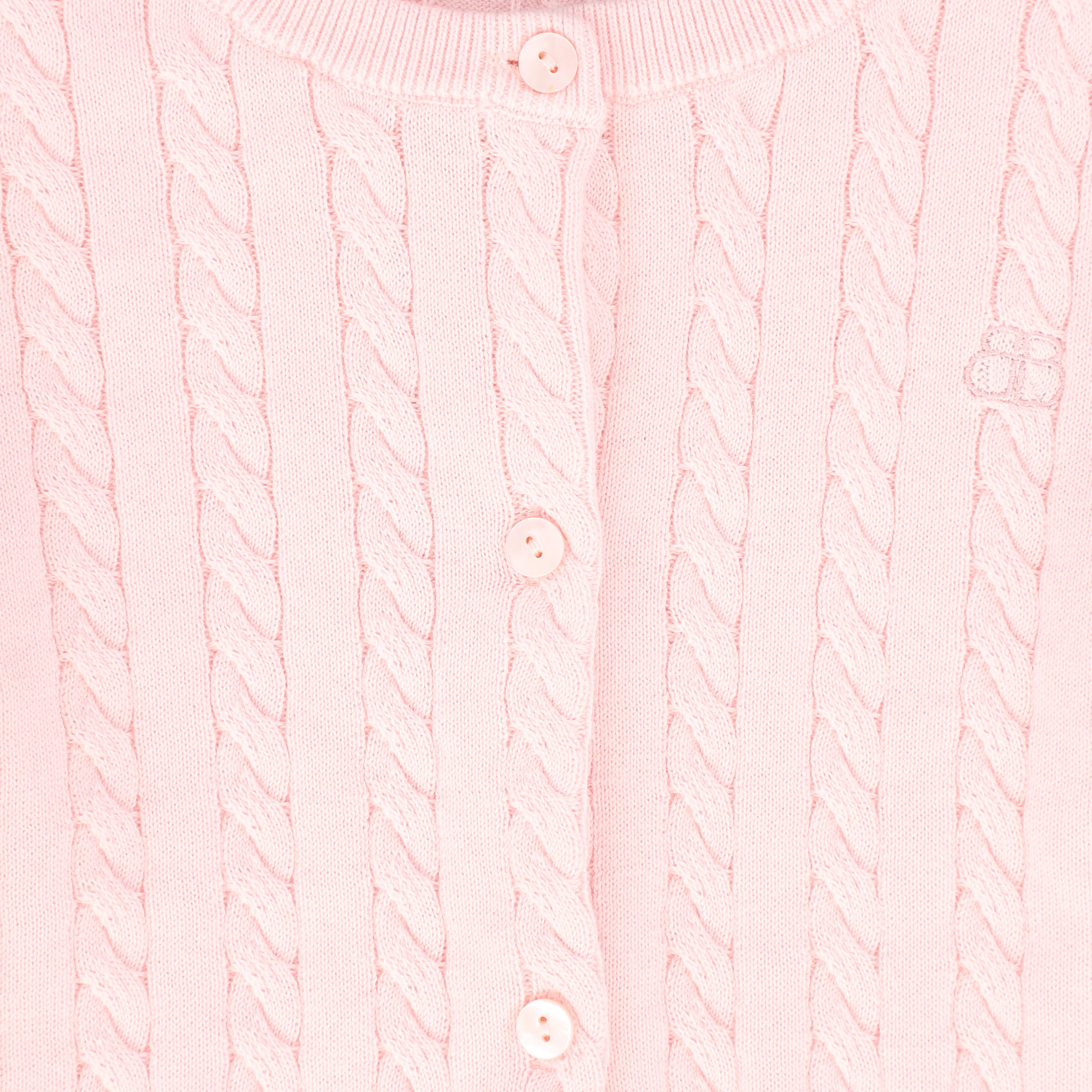 BAMBOO PINK CABLE KNIT BUTTON CARDIGAN [FINAL SALE] - Image 3