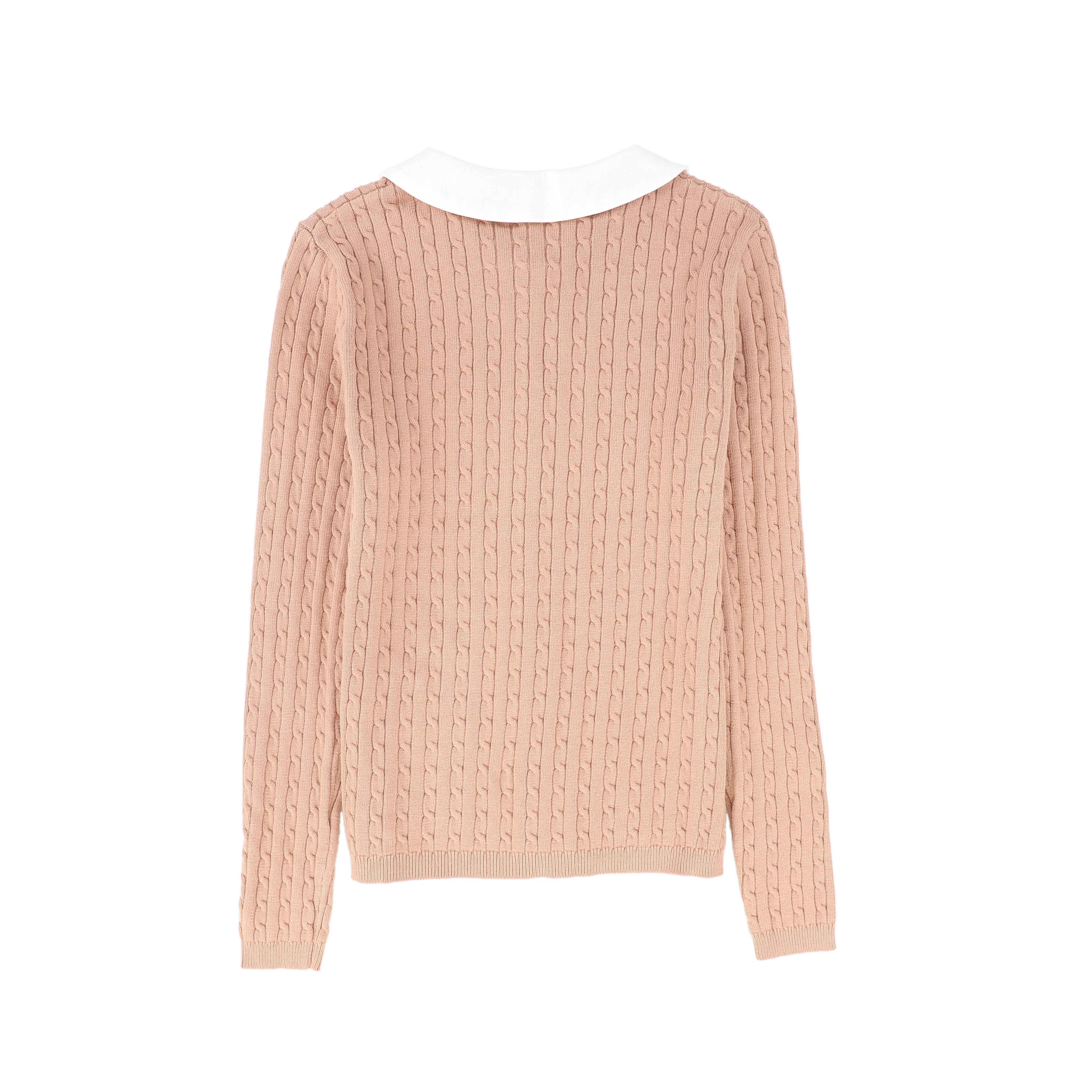 BAMBOO PINK CABLE KNIT COLLAR CARDIGAN [FINAL SALE] - Image 2