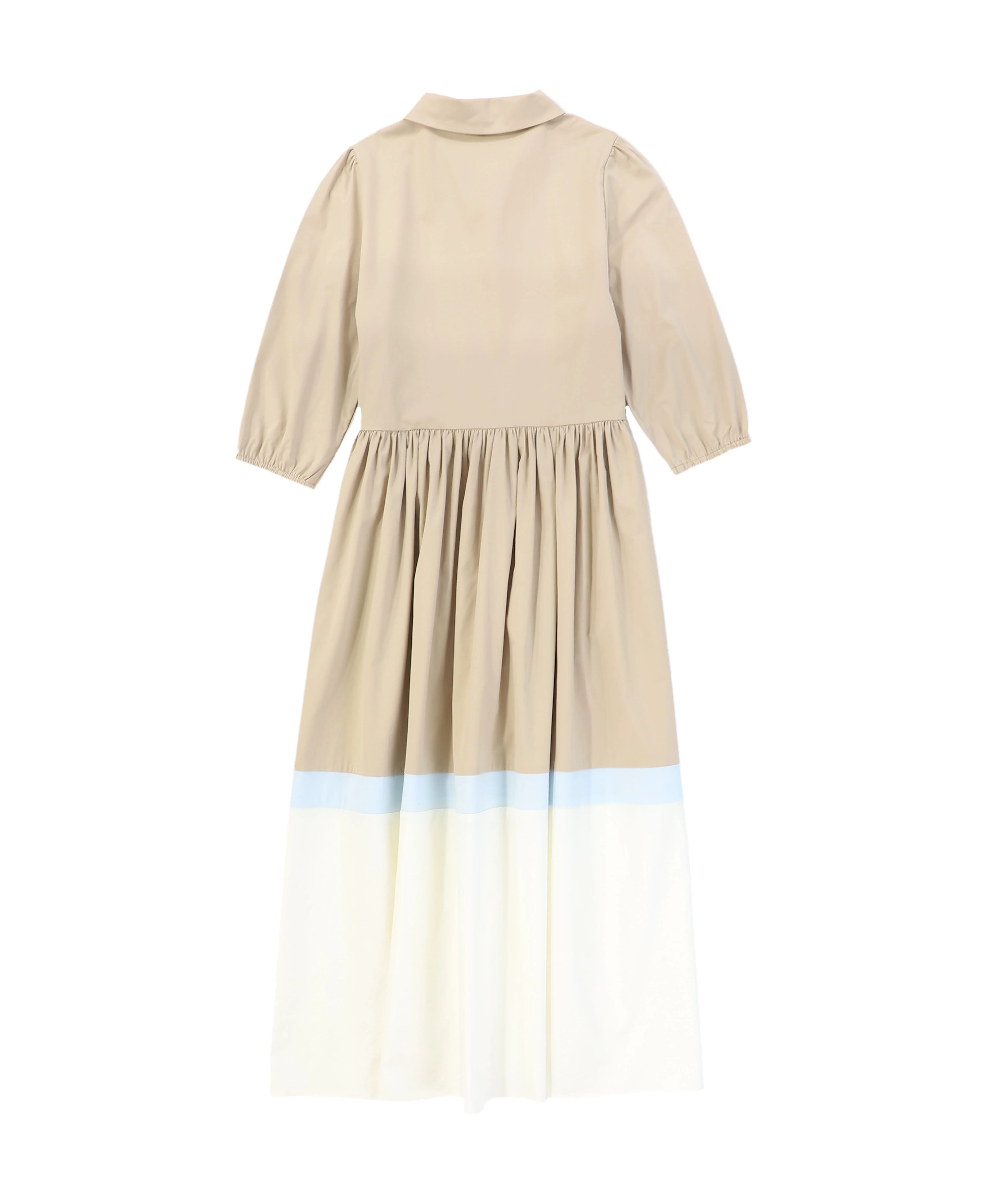 BAMBOO TAN GATHERED COLLAR MIDI DRESS [FINAL SALE] - Image 2