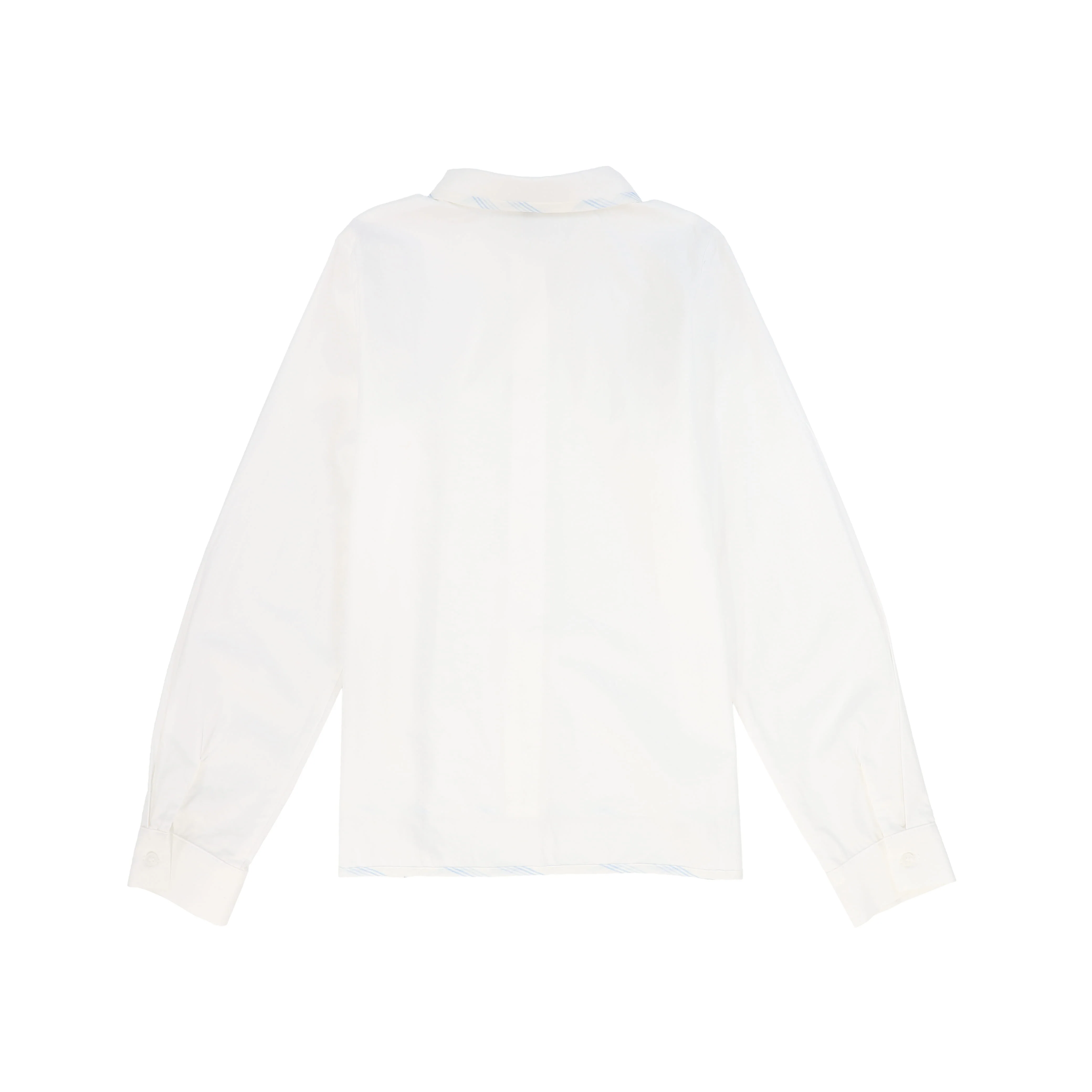 BAMBOO WHITE/BLUE STRIPE TRIM COLLAR BLOUSE [FINAL SALE] - Image 2