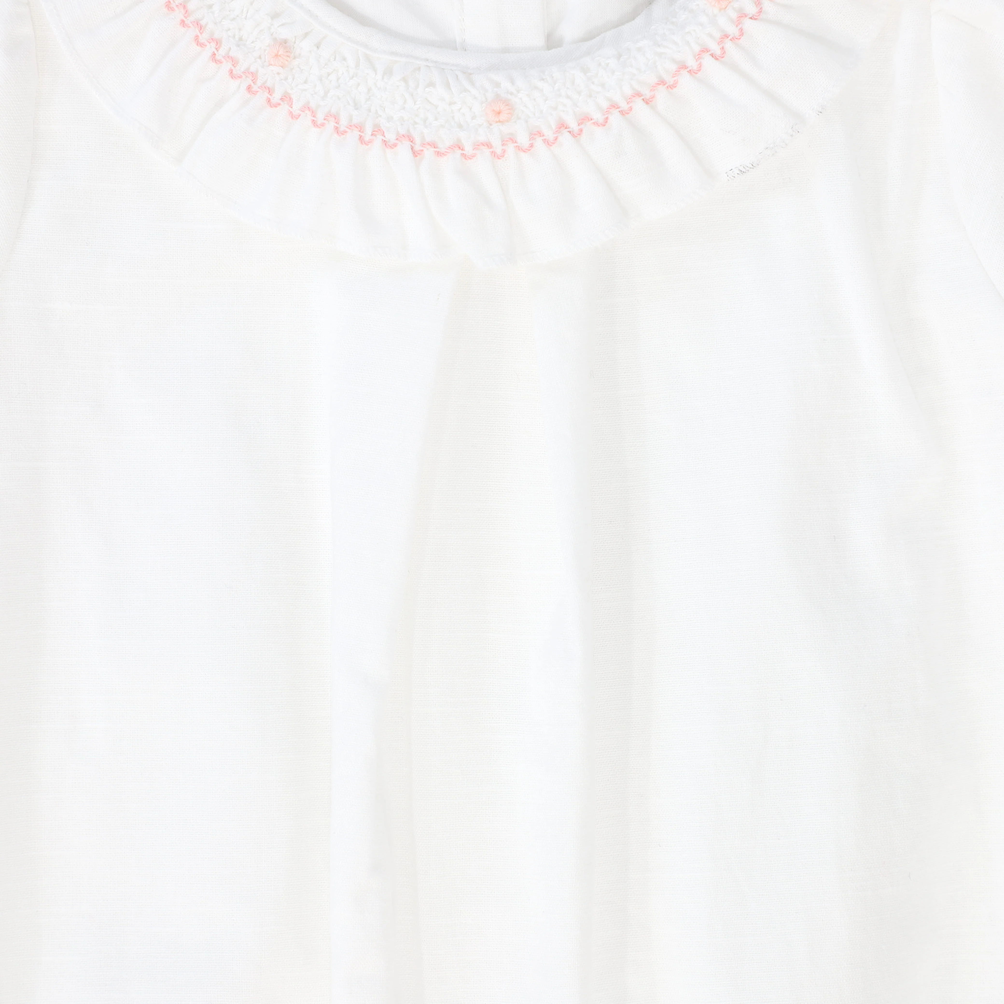 BAMBOO WHITE SMOCKED RUFFLE TRIM ROMPER [FINAL SALE] - Image 3