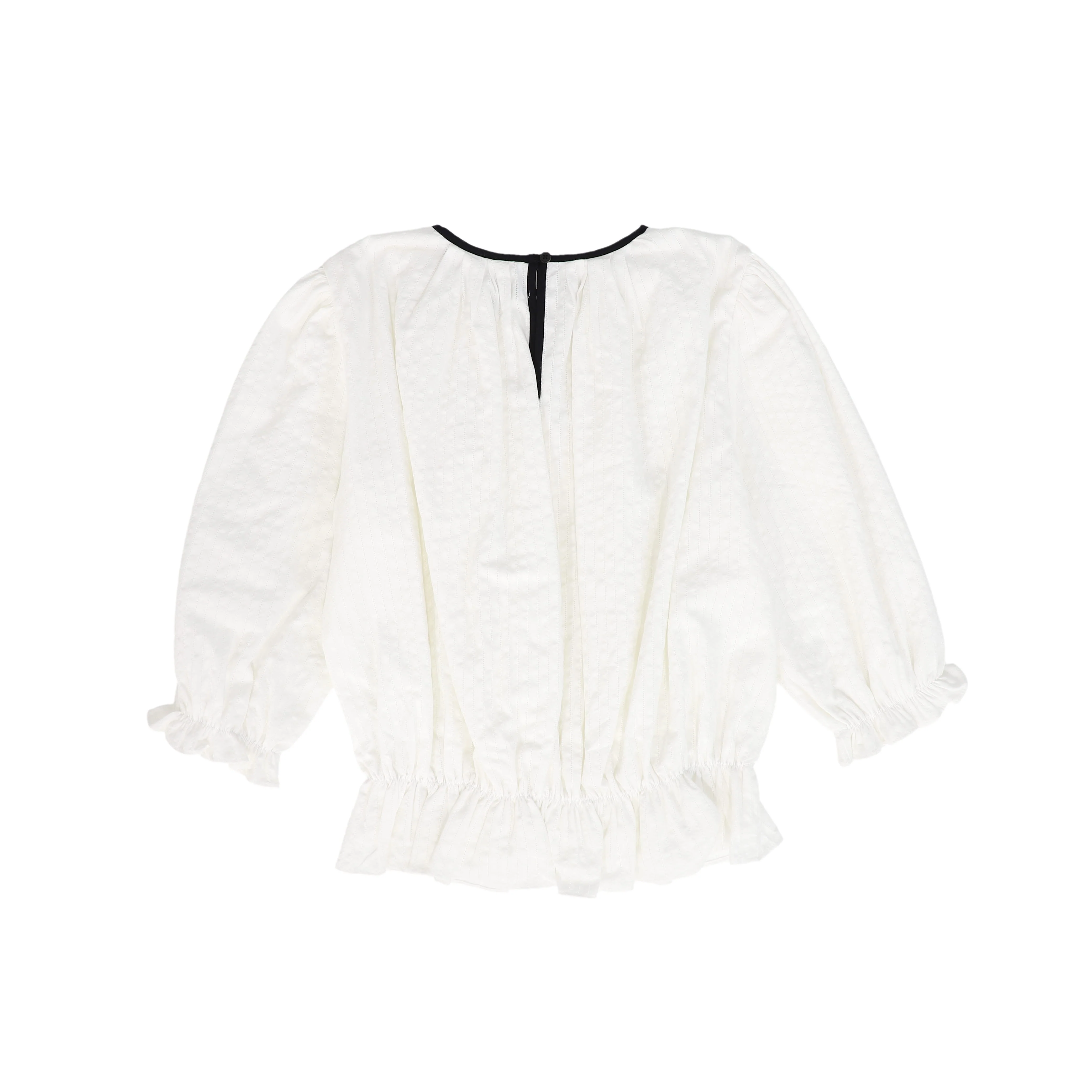BAMBOO WHITE TEXTURED TRIM PEPLUM BLOUSE [FINAL SALE] - Image 2