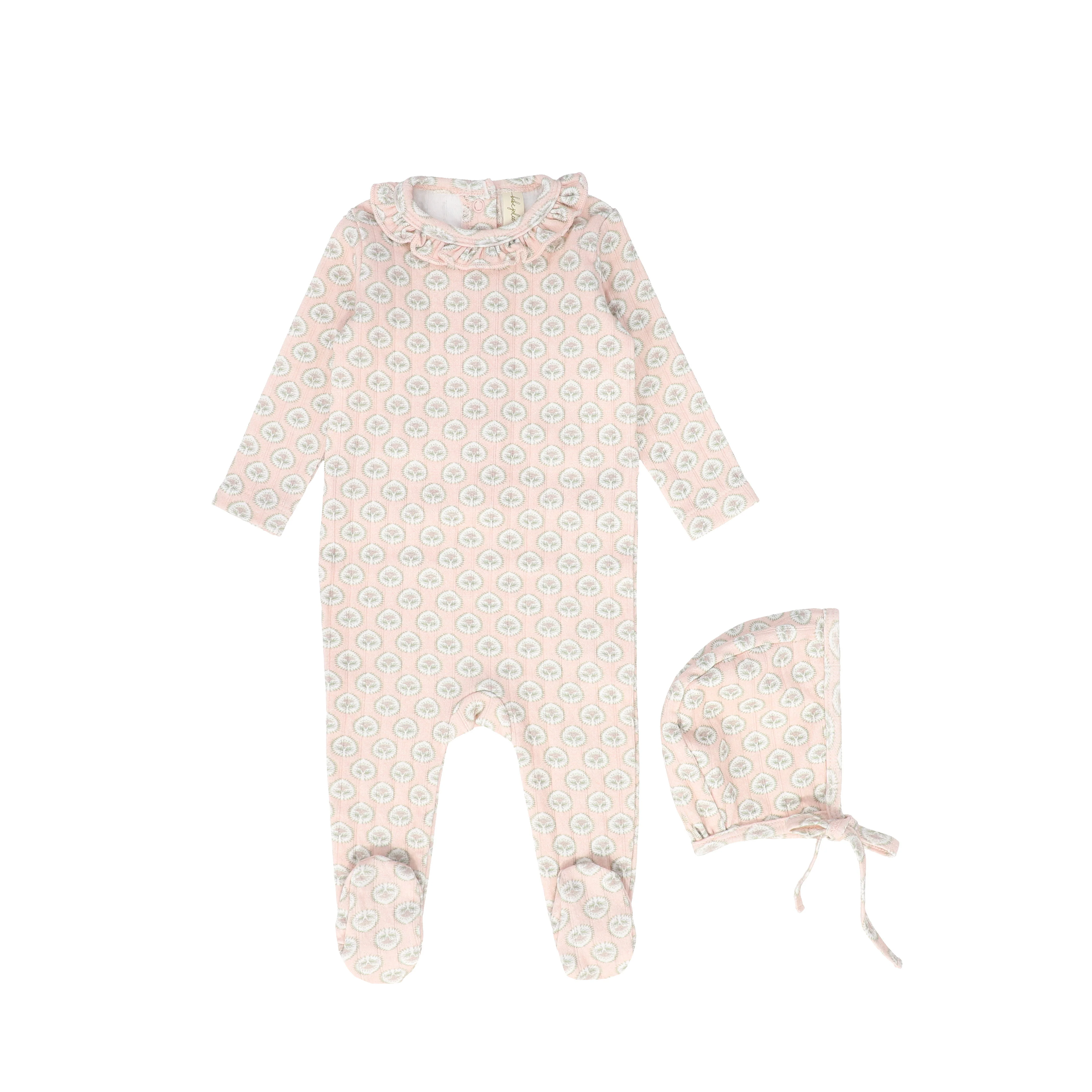 BEBE JOLEE PINK POINTELLE PETAL FOOTIE + BONNET