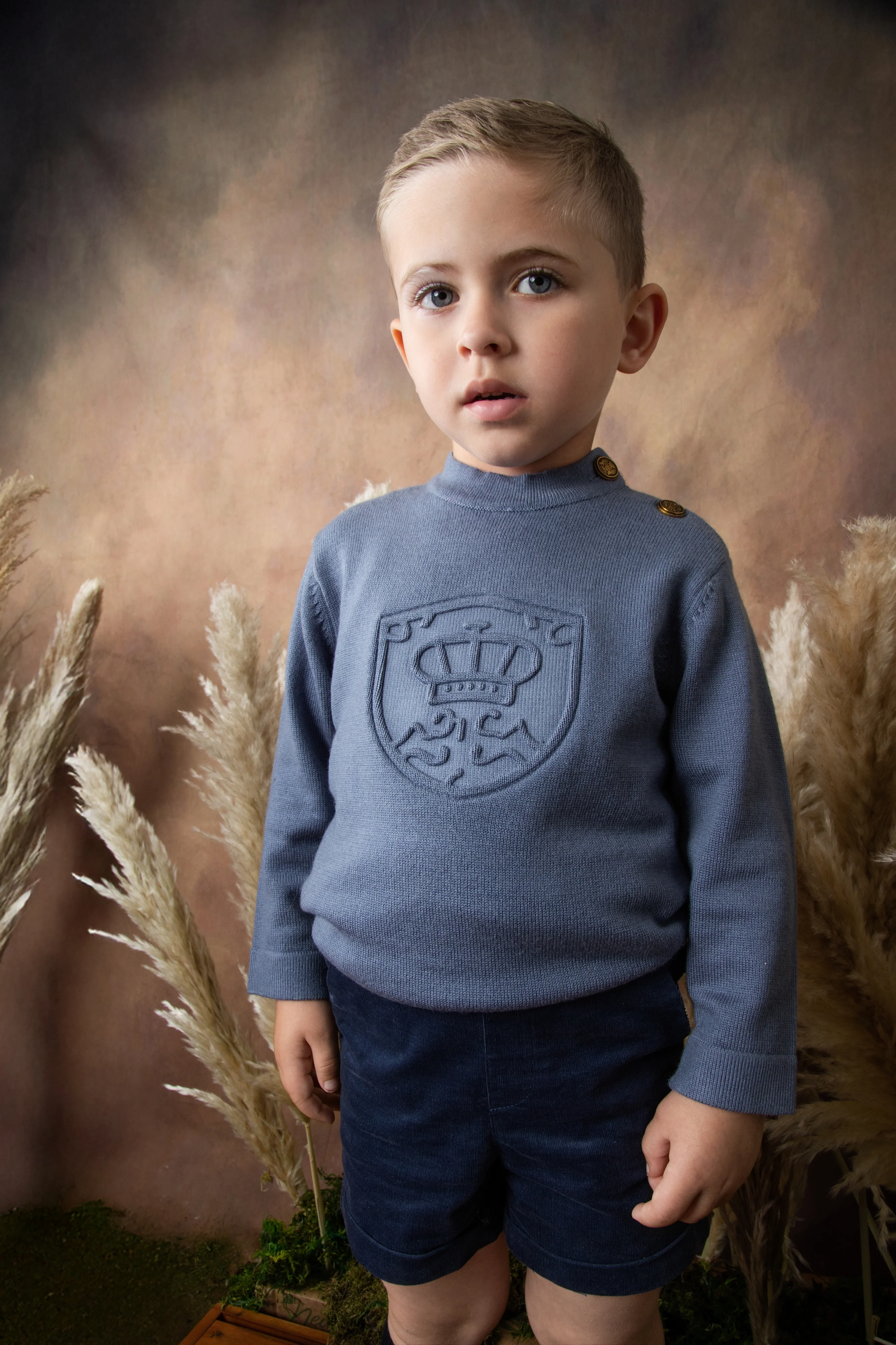 BELATI DUSTY BLUE EMBOSSED LOGO KNIT SWEATER [FINAL SALE] - Image 2