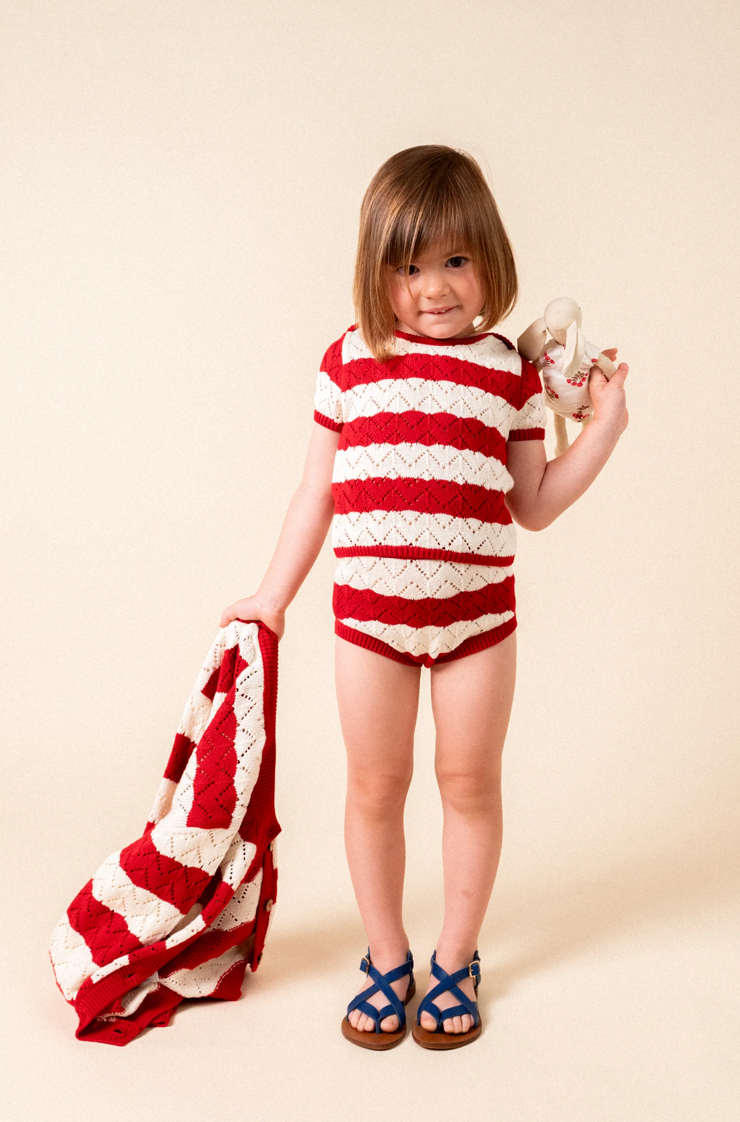 BIRINIT PETIT RED STRIPE OPEN KNIT BLOOMER SET [FINAL SALE] - Image 2