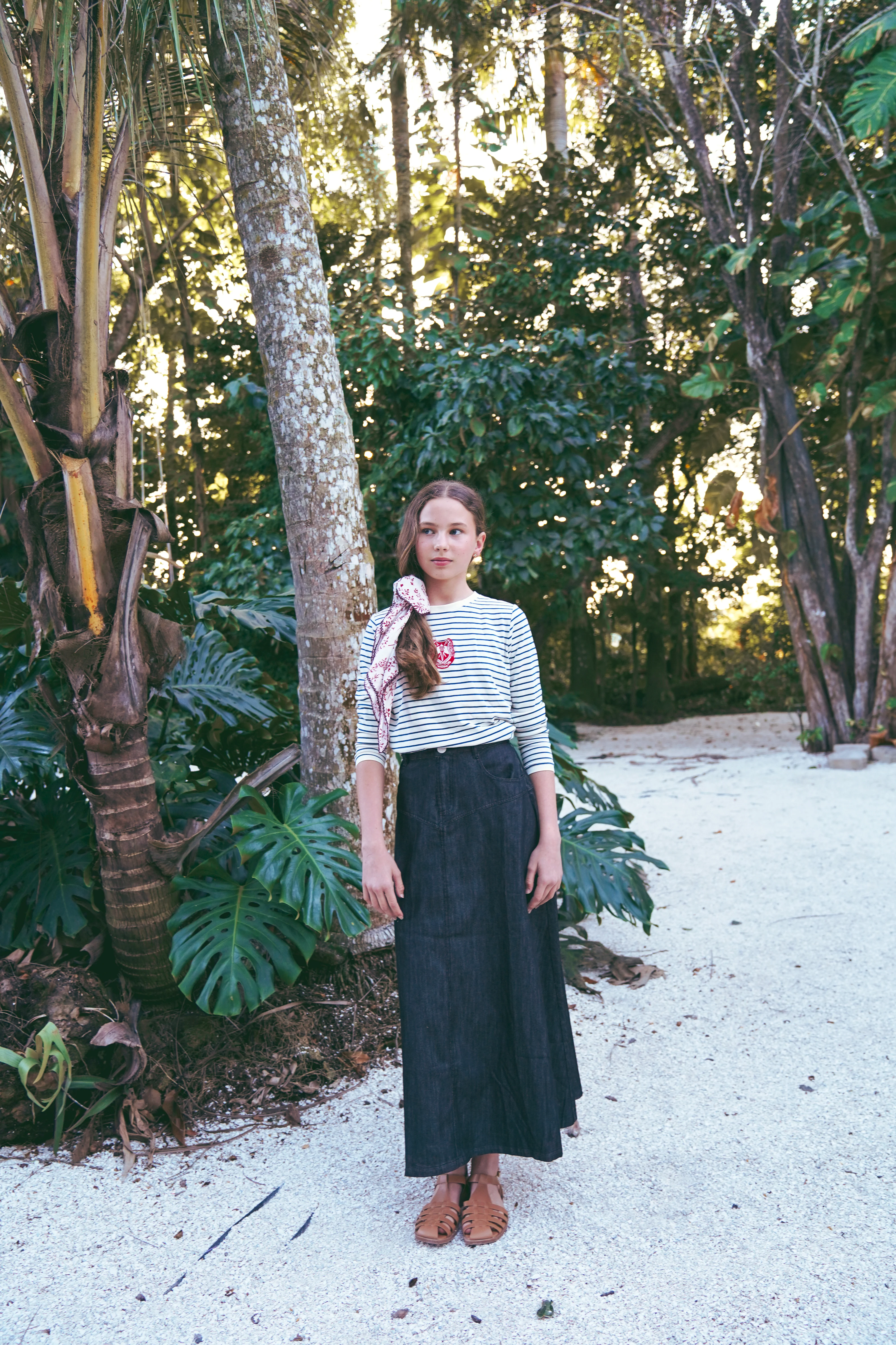 COCO BLANC BLACK DENIM DROP WAIST MIDI SKIRT [FINAL SALE] - Image 2