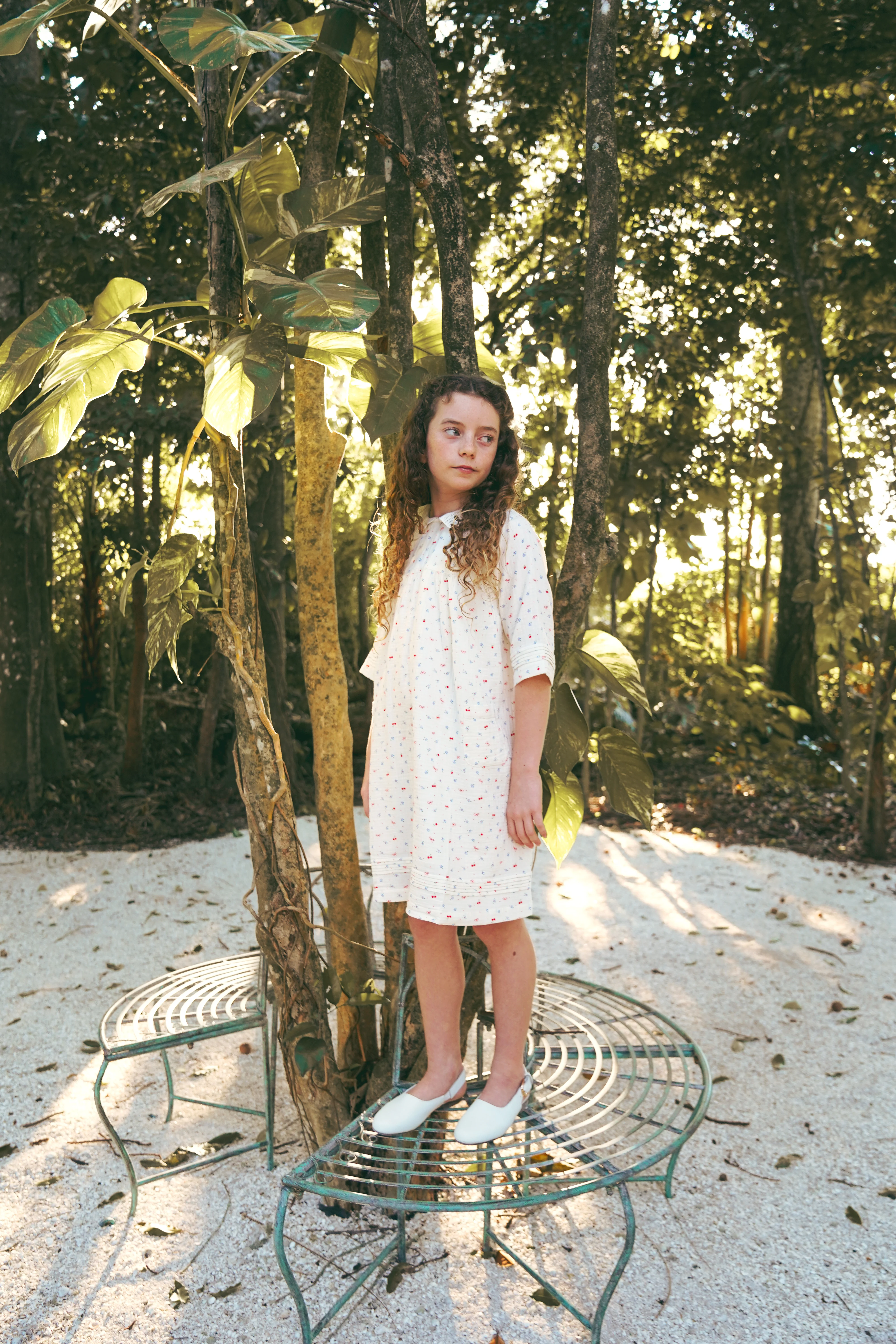 COCO BLANC IVORY GAUZE CHERRY PRINT COLLAR DRESS [FINAL SALE] - Image 2