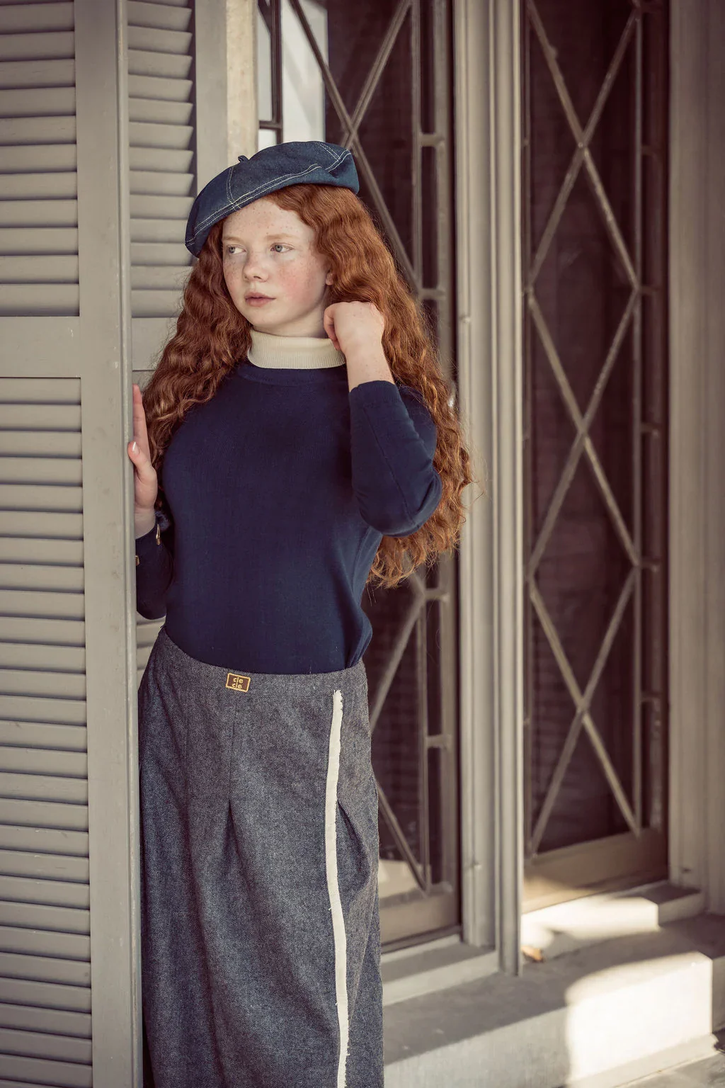 COCO BLANC NAVY MARLD SIDE FRINGE SKIRT [FINAL SALE] - Image 2