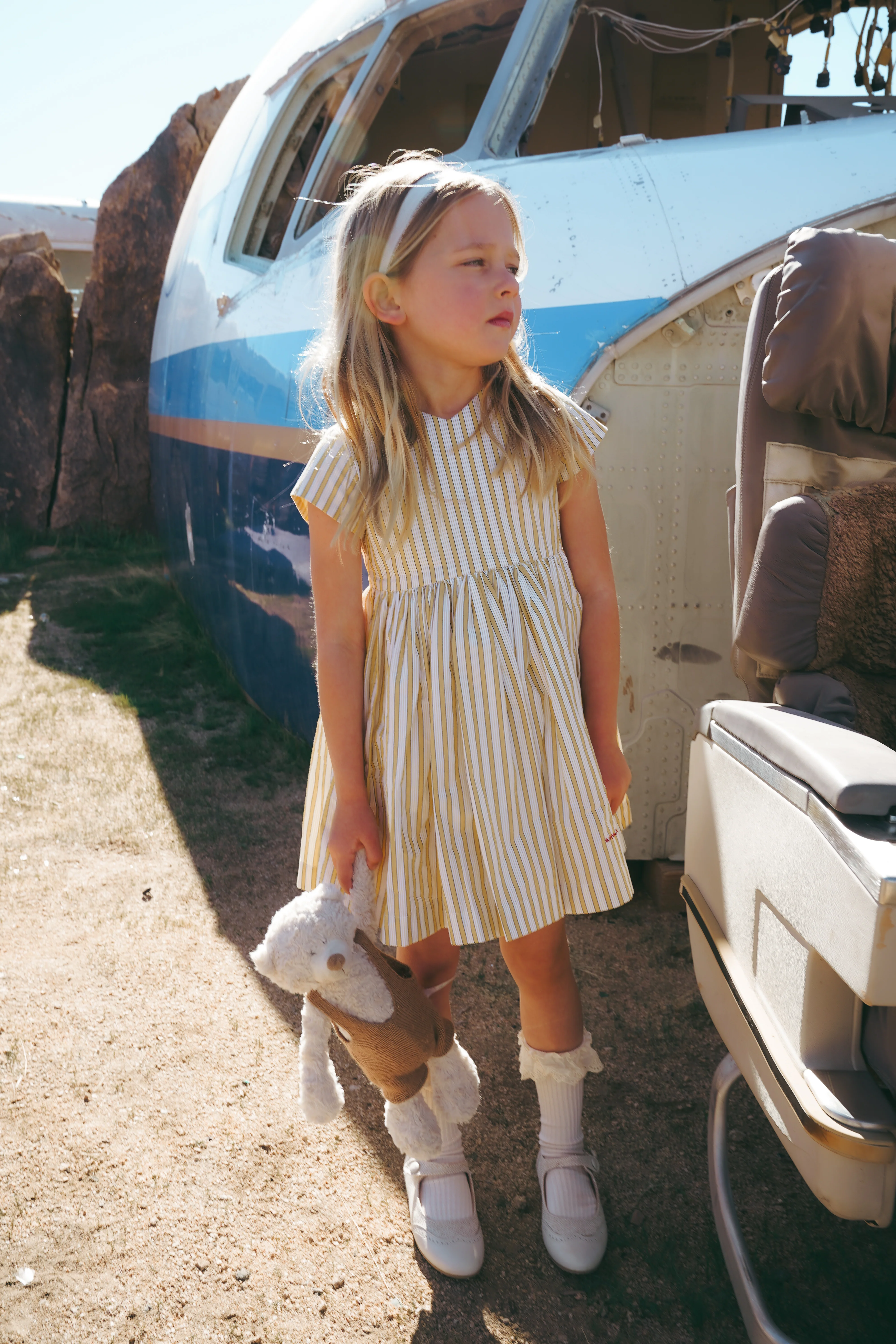 COCO BLANC YELLOW STRIPED WAIST SS DRESS [FINAL SALE] - Image 2