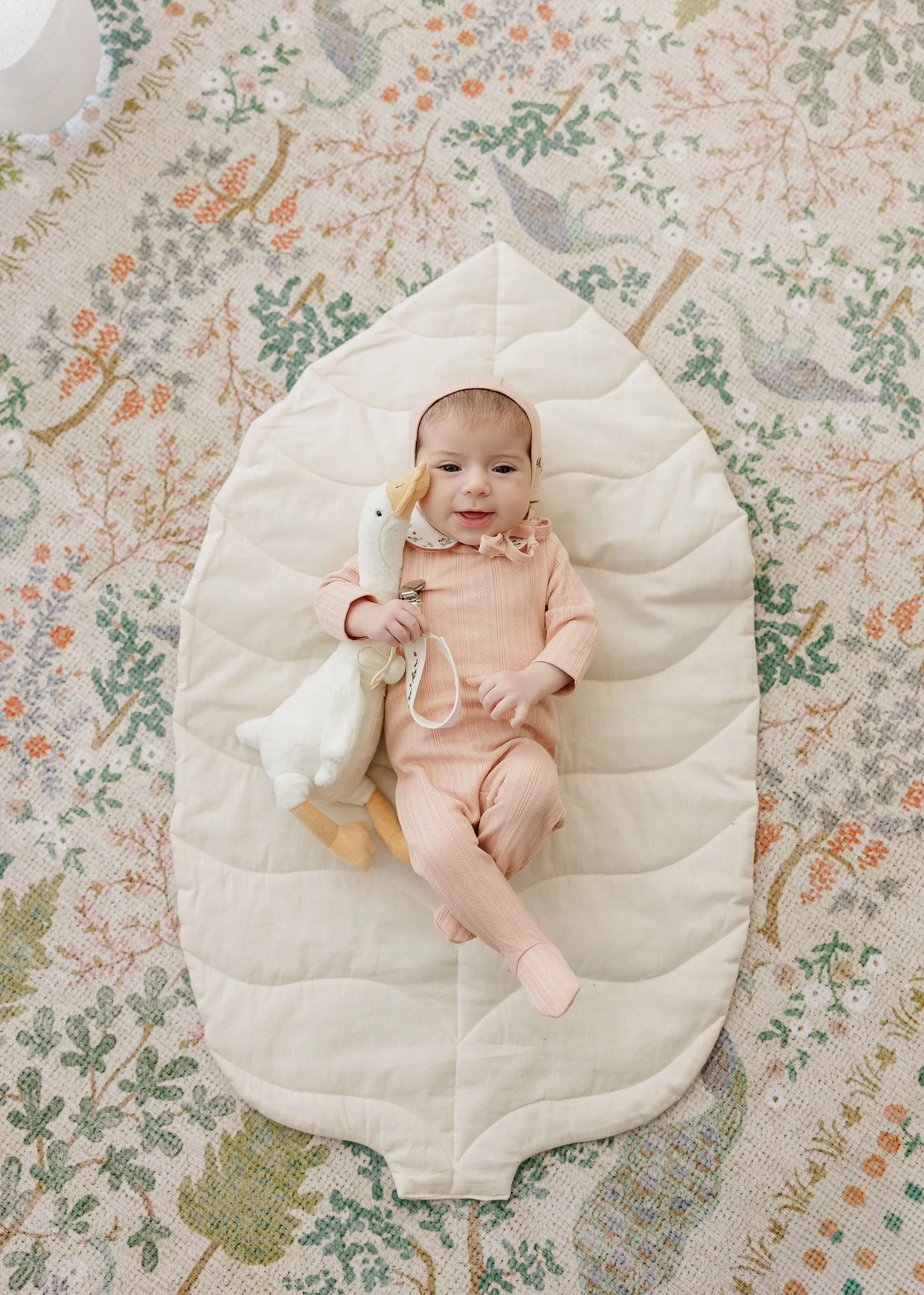 ELYS & CO PINK FLORAL EMBROIDERED FOOTIE + BONNET - Image 2
