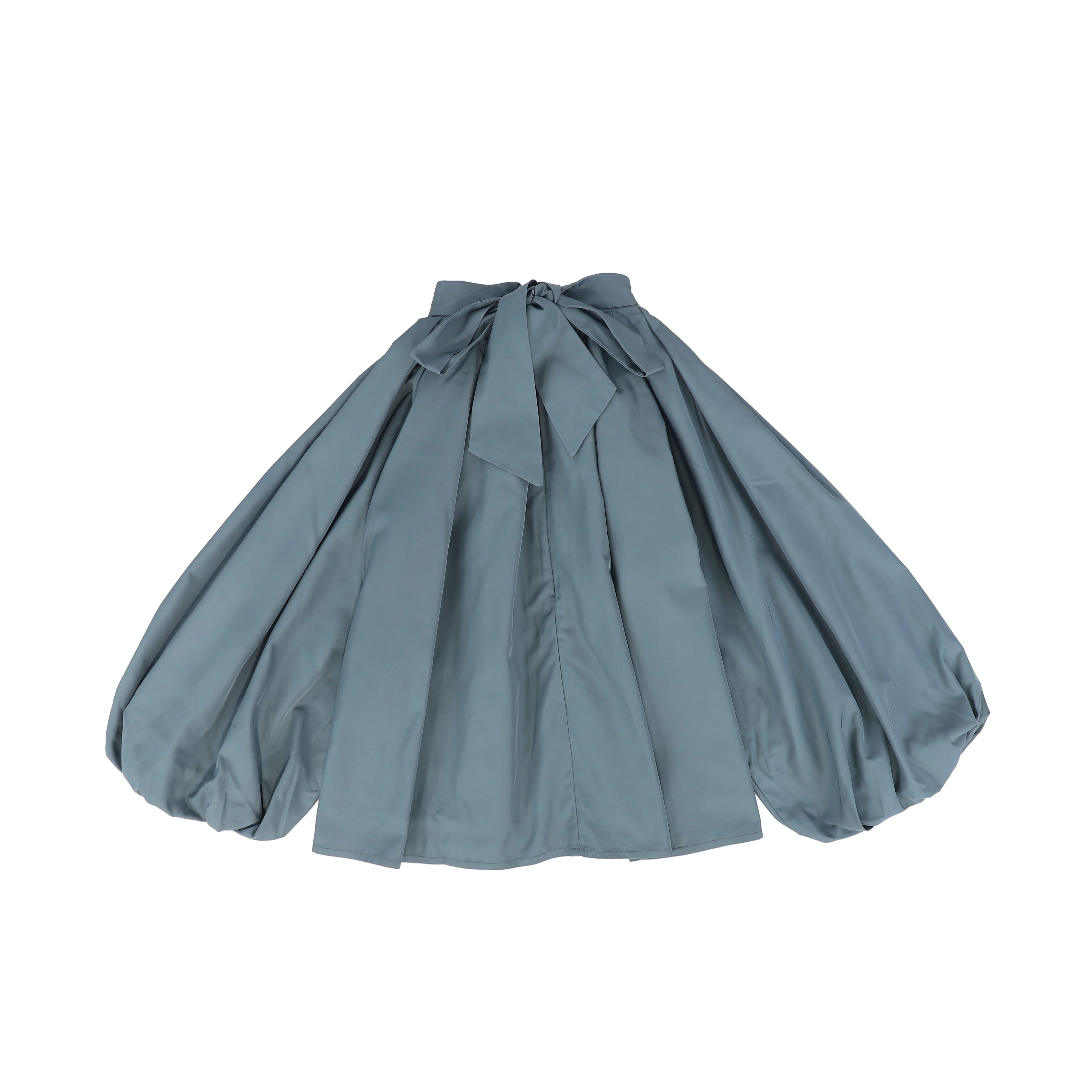 FRANCESCA GUILIANO DUSTY BLUE PUFF SLEEVE NECK TIE BLOUSE [FINAL SALE] - Image 2